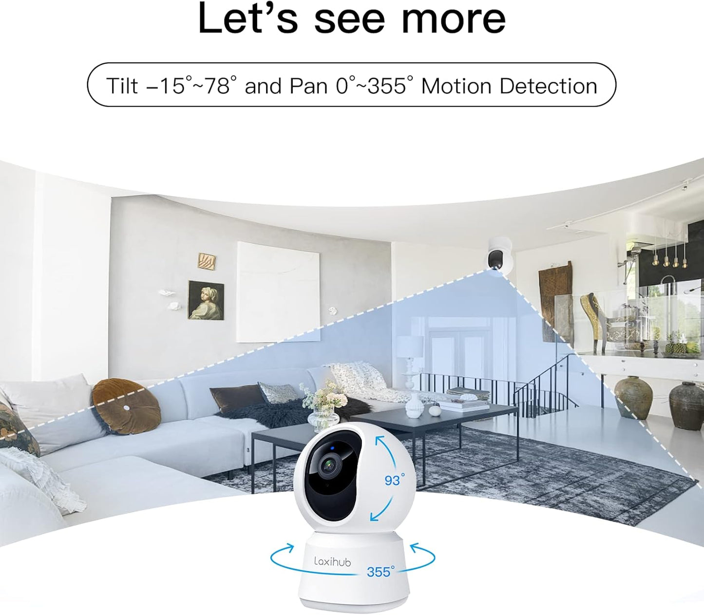 360° View 2K Pet Camera with Phone App, Indoor Security Camera, P2T Baby Monitor, Pan/Tilt, Motion & Sound Detection, Night Vision,Two-Way Audio, Works with Alexa