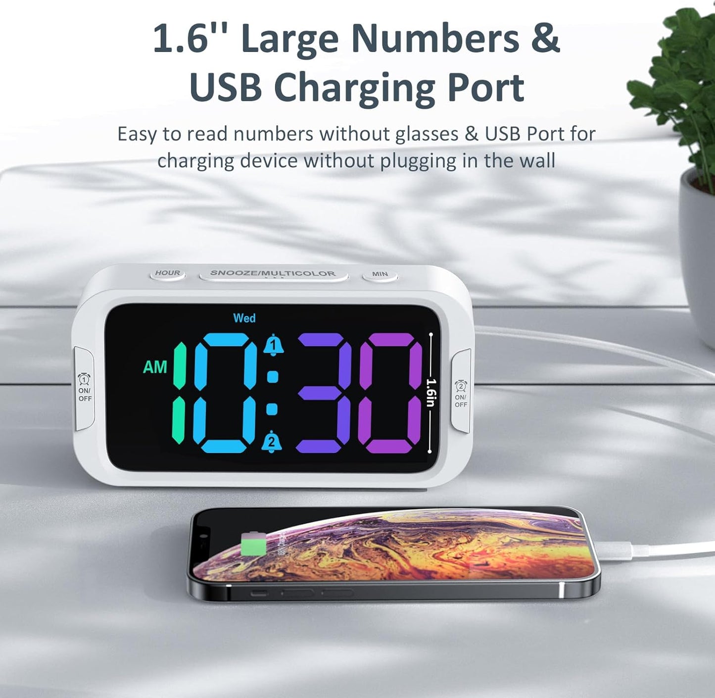 Odokee Digital Dual Alarm Clock for Bedroom, Easy to Set, 0-100% Dimmer, USB Charger, 5 Sounds Adjustable Volume, Weekday/Weekend Mode, Snooze, 12/24Hr, Battery Backup, Compact Clock for Bedside(Blue)