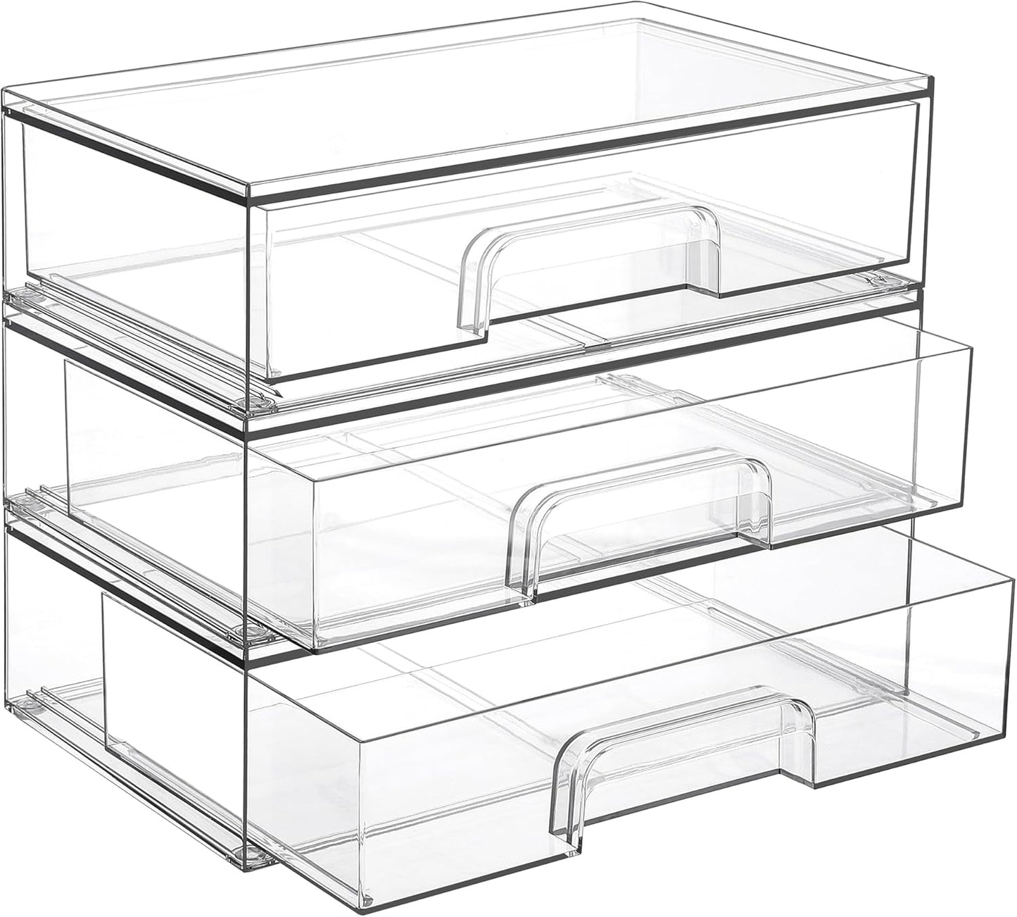 Vtopmart 3 Pack Stackable Clear Plastic Drawer Organizer, Makeup Organizers and Storage for Eyeshadow Palettes, Cosmetics, Beauty Supplies, Ideal for Vanity, Desk, Office, Bathroom Organization