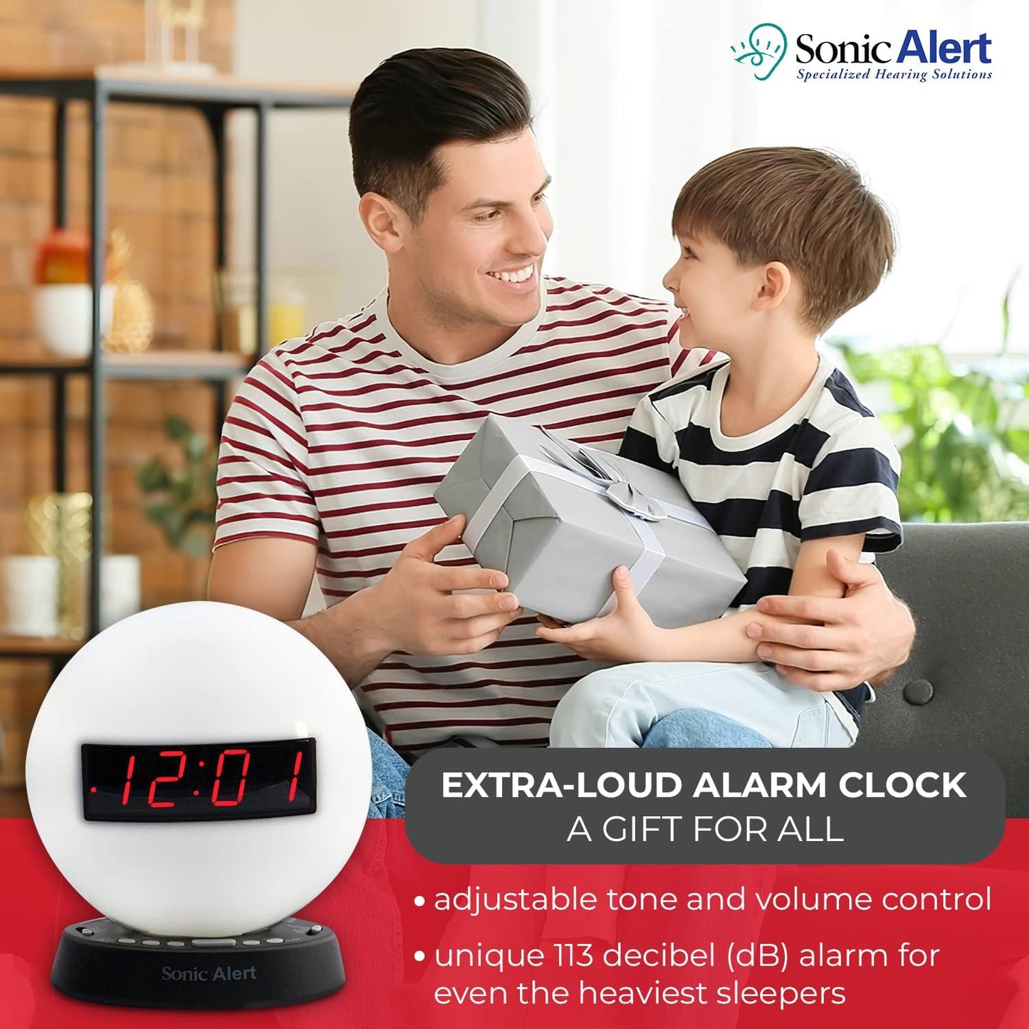 Sonic Alert Baseball Alarm Clock Nightlight for Heavy Sleepers - Loud & Compact Alarm Clock for Bedroom - Battery Backup & Full Range Dimmer - Easy to Set Digital Alarm Clock for Kids - AUX Connection