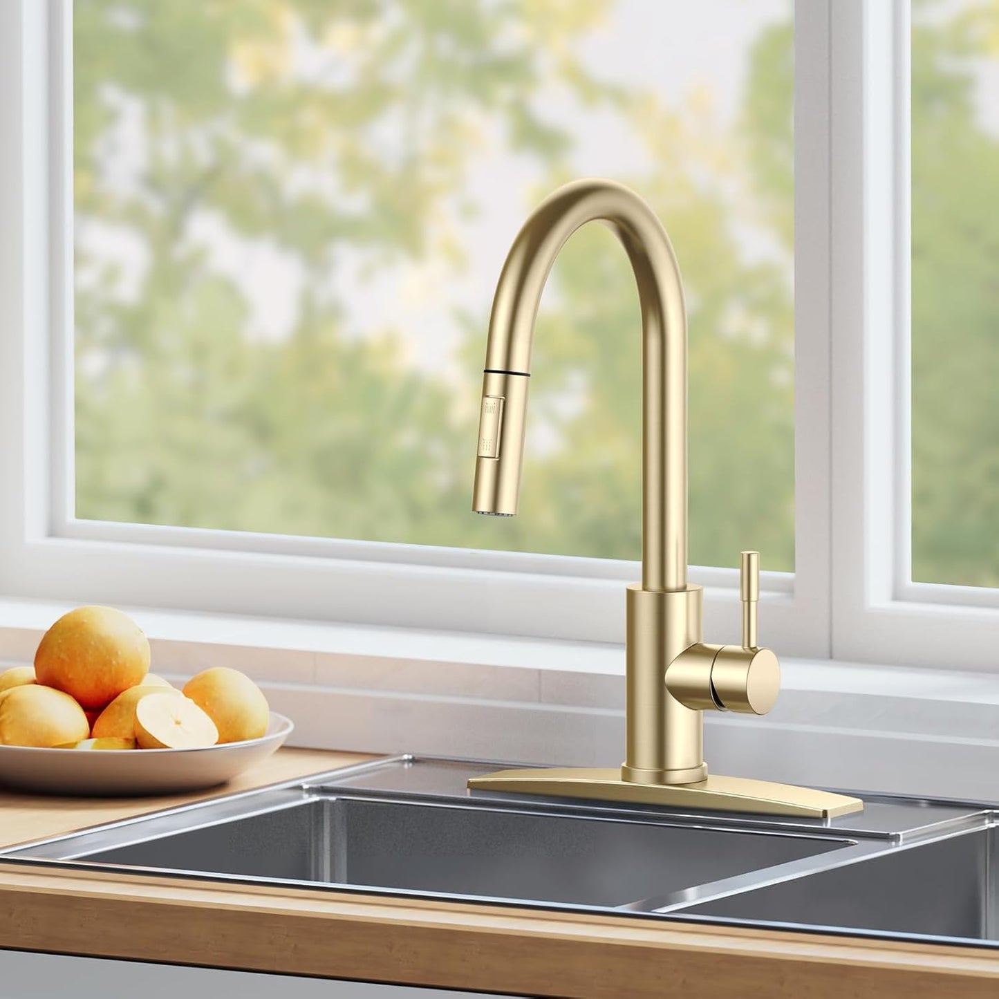 FORIOUS Kitchen Faucet with Pull Down Sprayer, Stainless Steel Single Handle Classic Sink Faucet 1 Or 3 Hole, Dual Function Faucet for Farmhouse, Camper, Laundry, Rv, Bar, Mattle Black