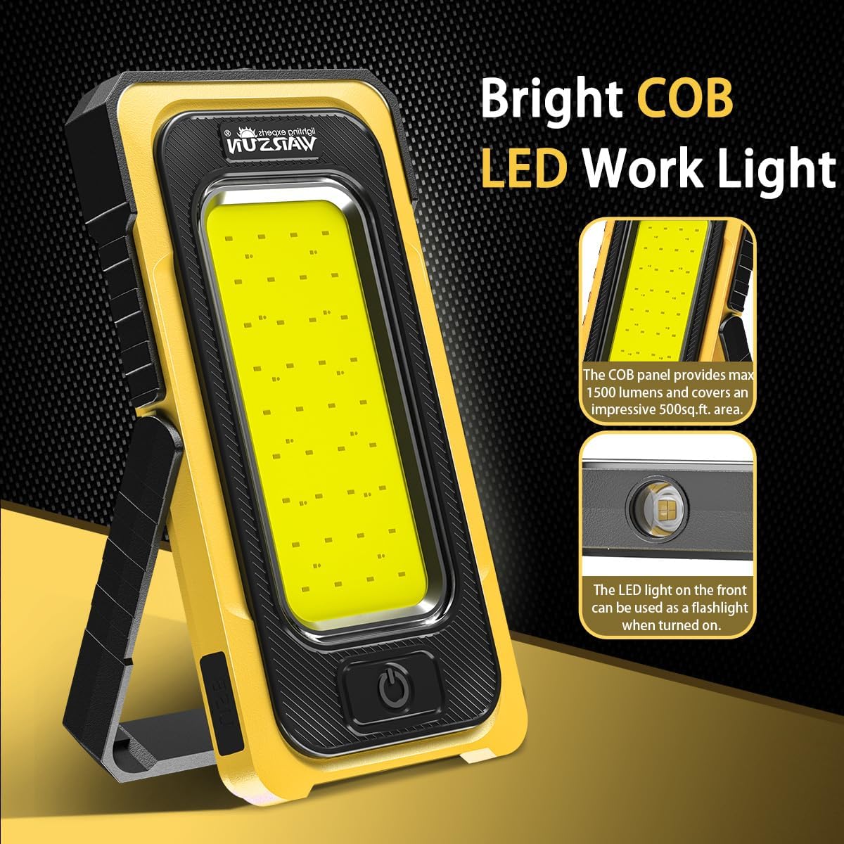 WARSUN Led Work Light Rechargeable, Portable Magnetic Work Light, LED Flood Light Waterproof for Outdoor Camping Hiking Emergency Car Repairing (USB + Solar Charging, Blue)