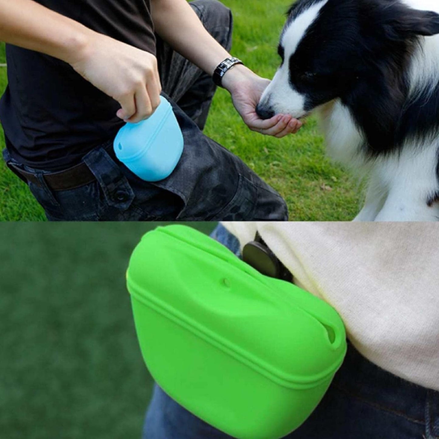 SEIWEI Dog Treat Pouch for Training Silicone, Magnetic Closure Opening Portable Dog Treat Bag for Outdoor Dog Snack 3PCS Gray