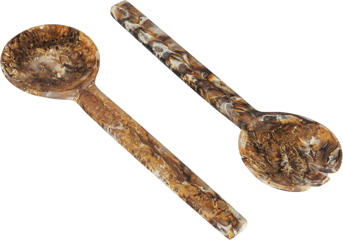 Creative Co-Op, Brown, Resin Salad Servers with Matte Marble Finish, Set of 2, Medium