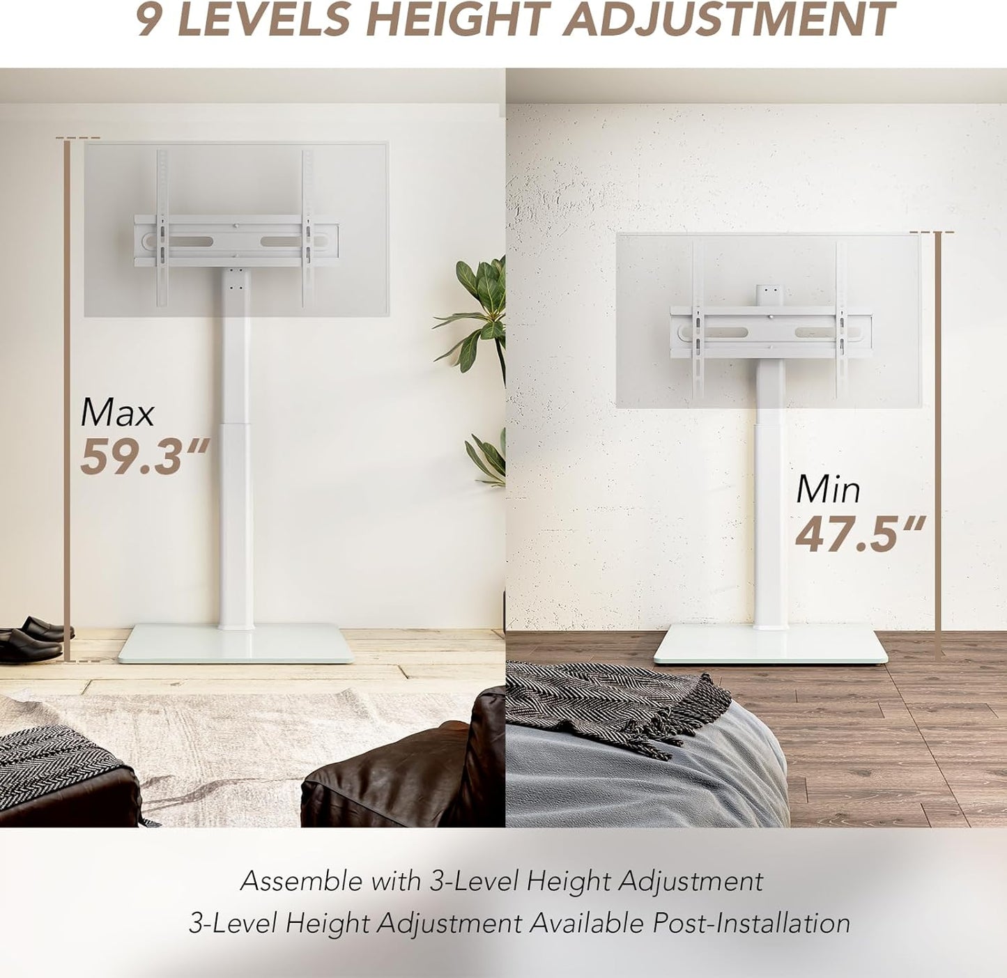 Universal Floor TV Stand with Mount 80 Degree Swivel Height Adjustable and Space Saving Design for Most 27 to 65 inch LCD, LED OLED TVs, Perfect for Corner & Bedroom AX1006TB