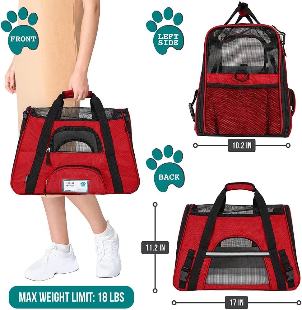Premium Airline Approved Soft-Sided Pet Travel Carrier by PetAmi | Ventilated, Comfortable Design with Safety Features | Perfect For Plane or Car | Ideal for Small to Medium Sized Cats, Dogs, and Pets