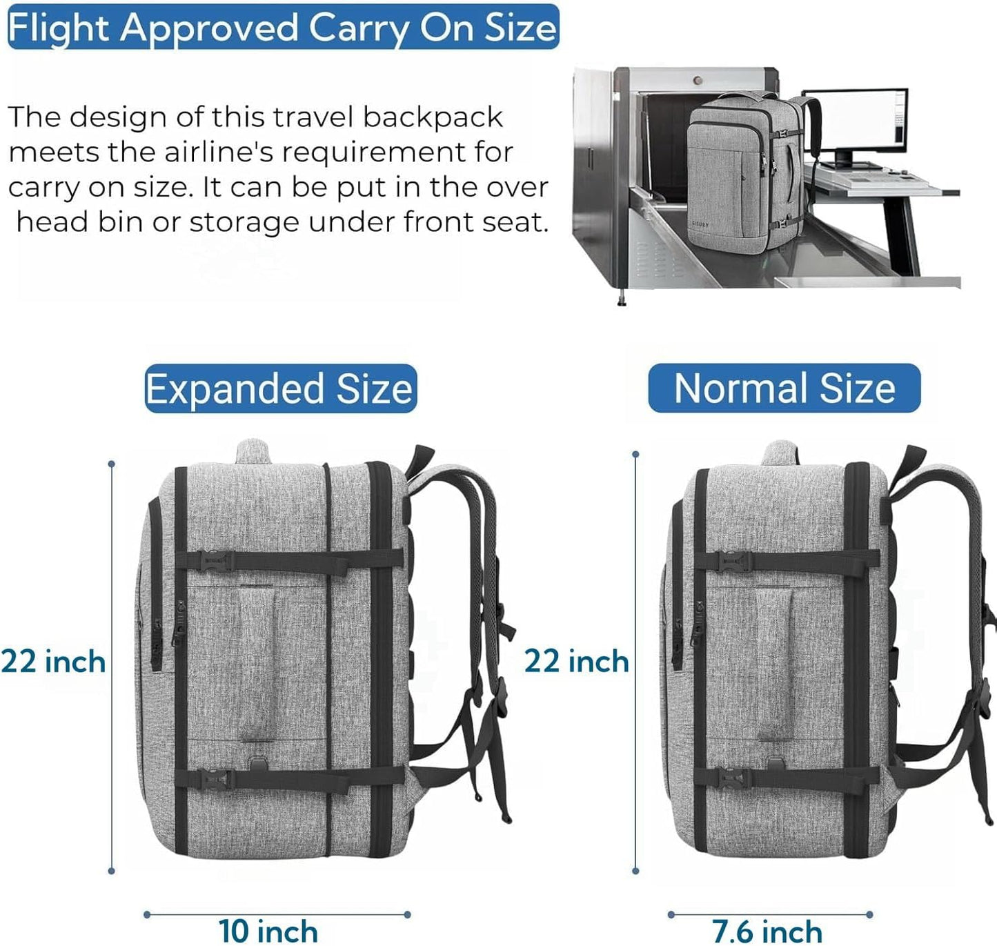 Travel Backpack for Men, 55L Extra Large Carry On Backpack, Expandable Big Capacity Backpack For Airplanes, Travel Gifts for Men Women, Fits 18.4 Inch Laptop, Luggage Daypack Bag, Blue