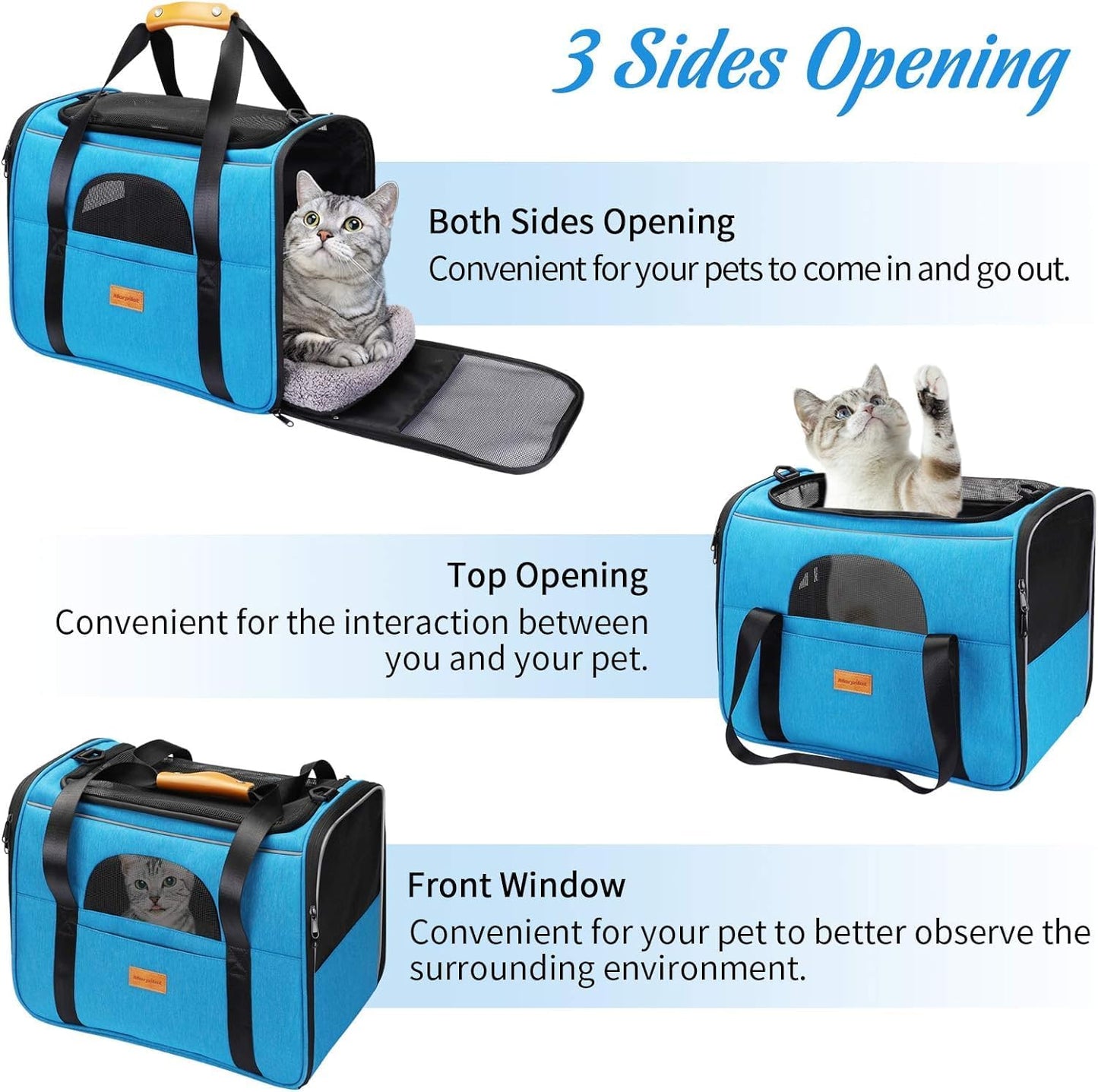 Morpilot Cat Carrier Soft - Portable Pet Carrier for Small or Medium Cats, Dogs and Puppy up to 14lbs, Airline Approved Dog Carrier with Safety Buckle - (Dark Gray)