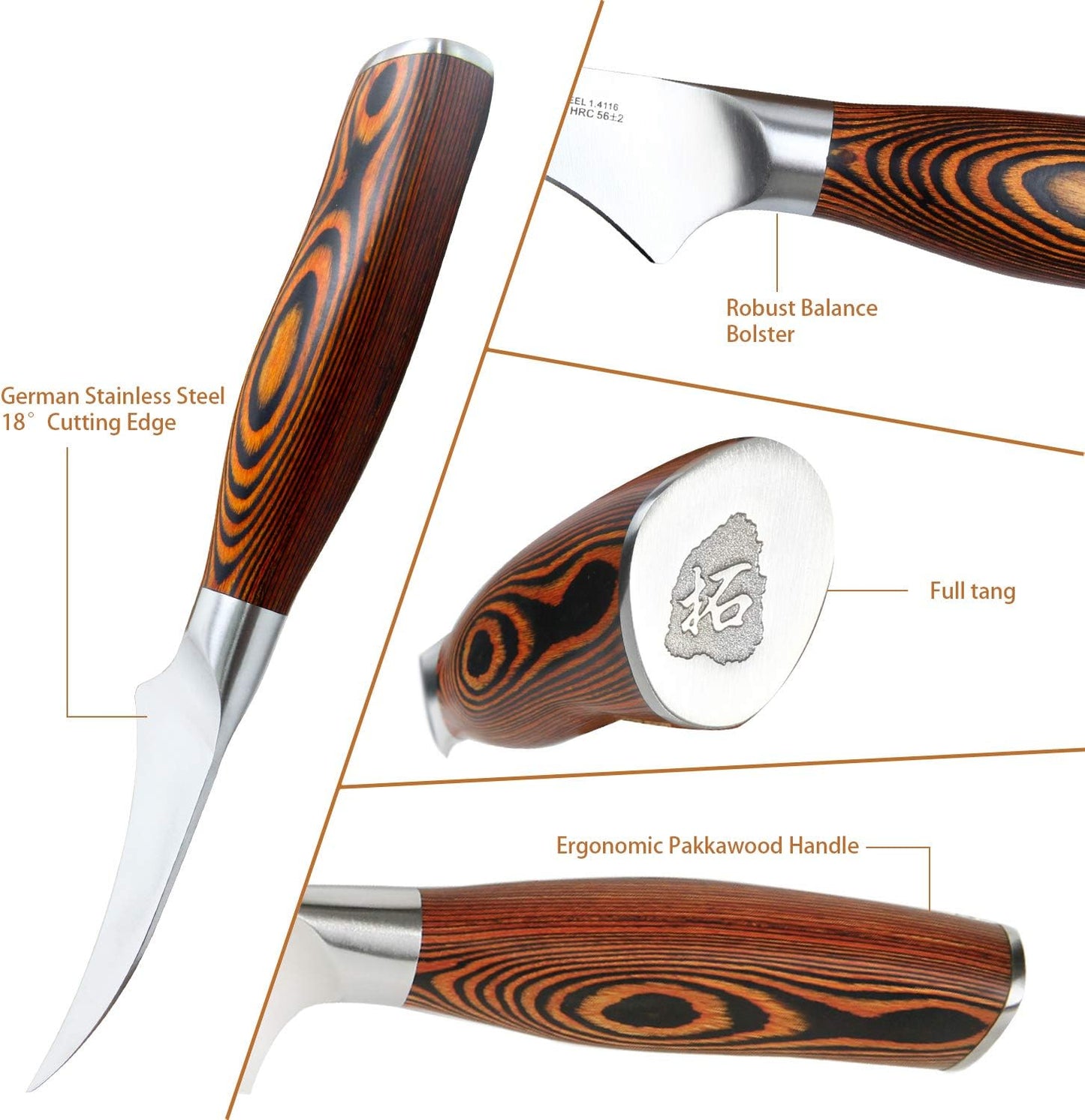 TUO Boning Knife - Razor Sharp Fillet Knife - High Carbon German Stainless Steel Kitchen Cutlery - Pakkawood Handle - Luxurious Gift Box Included - 7 inch - Fiery Phoenix Series