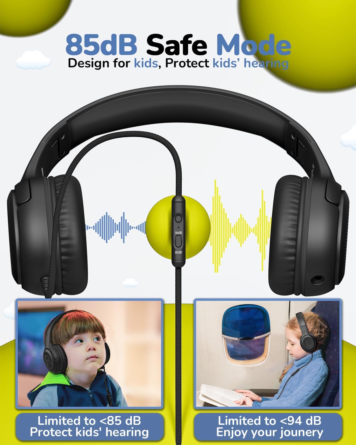 awatrue Kids Headphones with Microphone, Wired Headphones for Kids 85/94dB Safe Volume Limit, Over Ear Headsets, Boys Girls Childrens Headphones for School/Travel/Fire Tablet/BlueOrange
