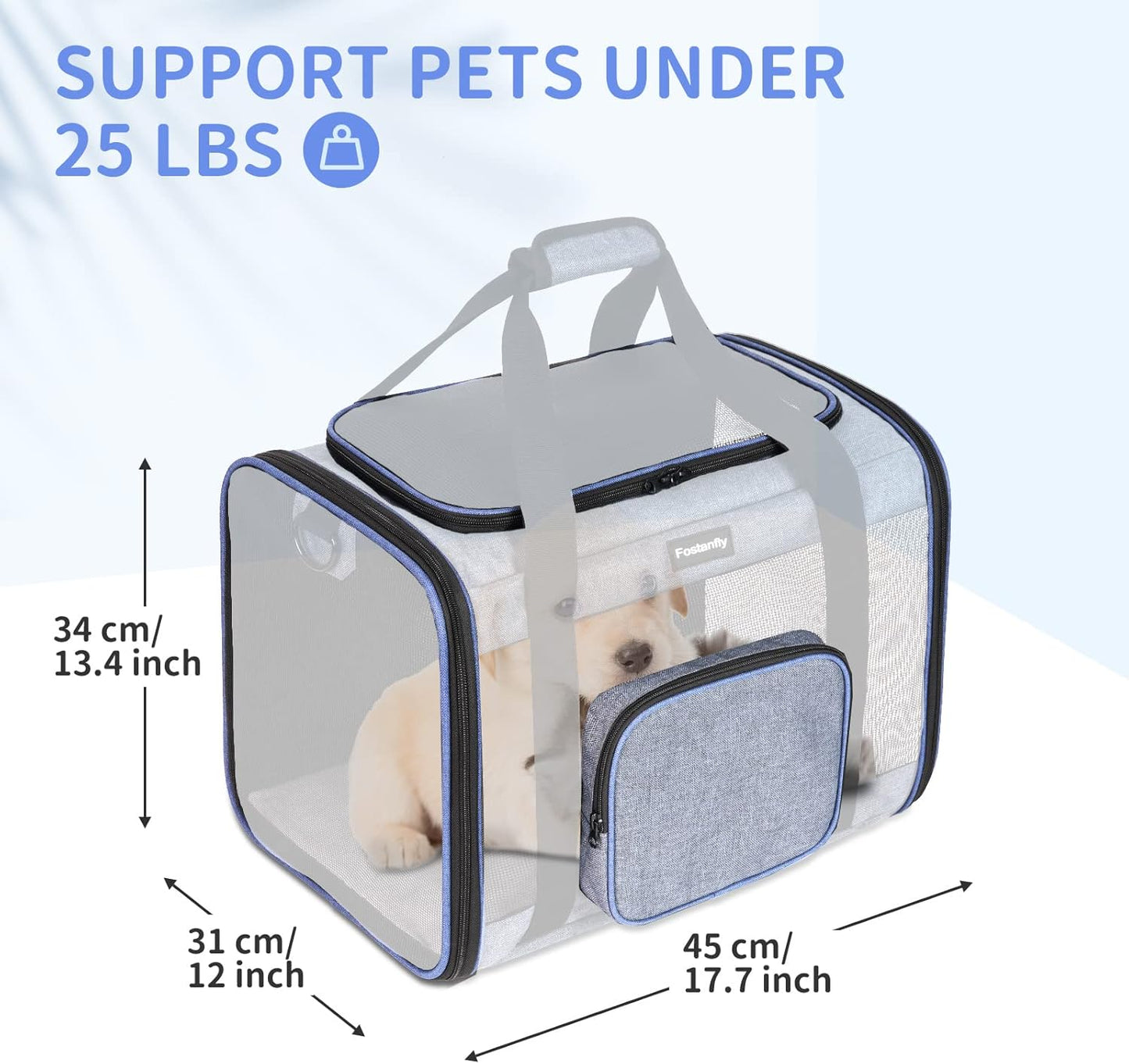 Fostanfly Cat Carriers for Large Cats 25 lbs, Dog Carriers for Small Dogs, Pet Bag for Medium Puppy Under 25lbs Travel Bag with Big Pocket,4 Ventilated Windows, 3 Doors