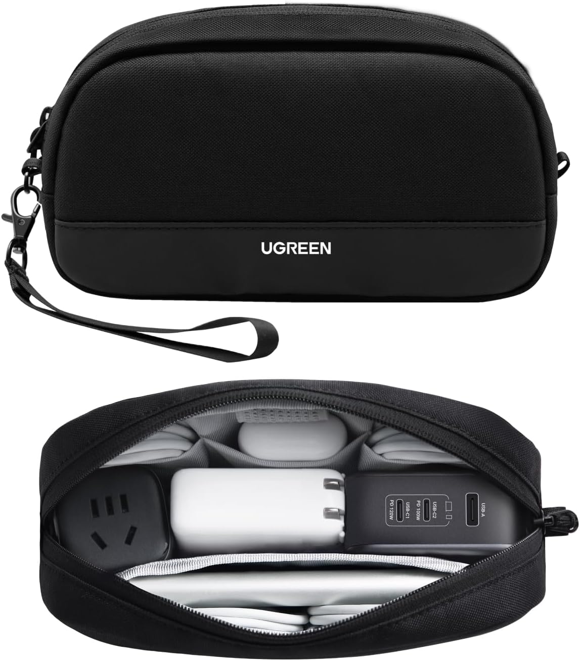 UGREEN Travel Case Electronics Organizer, Tech Pouch Portable Cable/Charger Case with YYK Zipper, Waterproof, Multi-Layer for Game Cards/Hard Drive/PowerBank, Lightweight and Compact, S