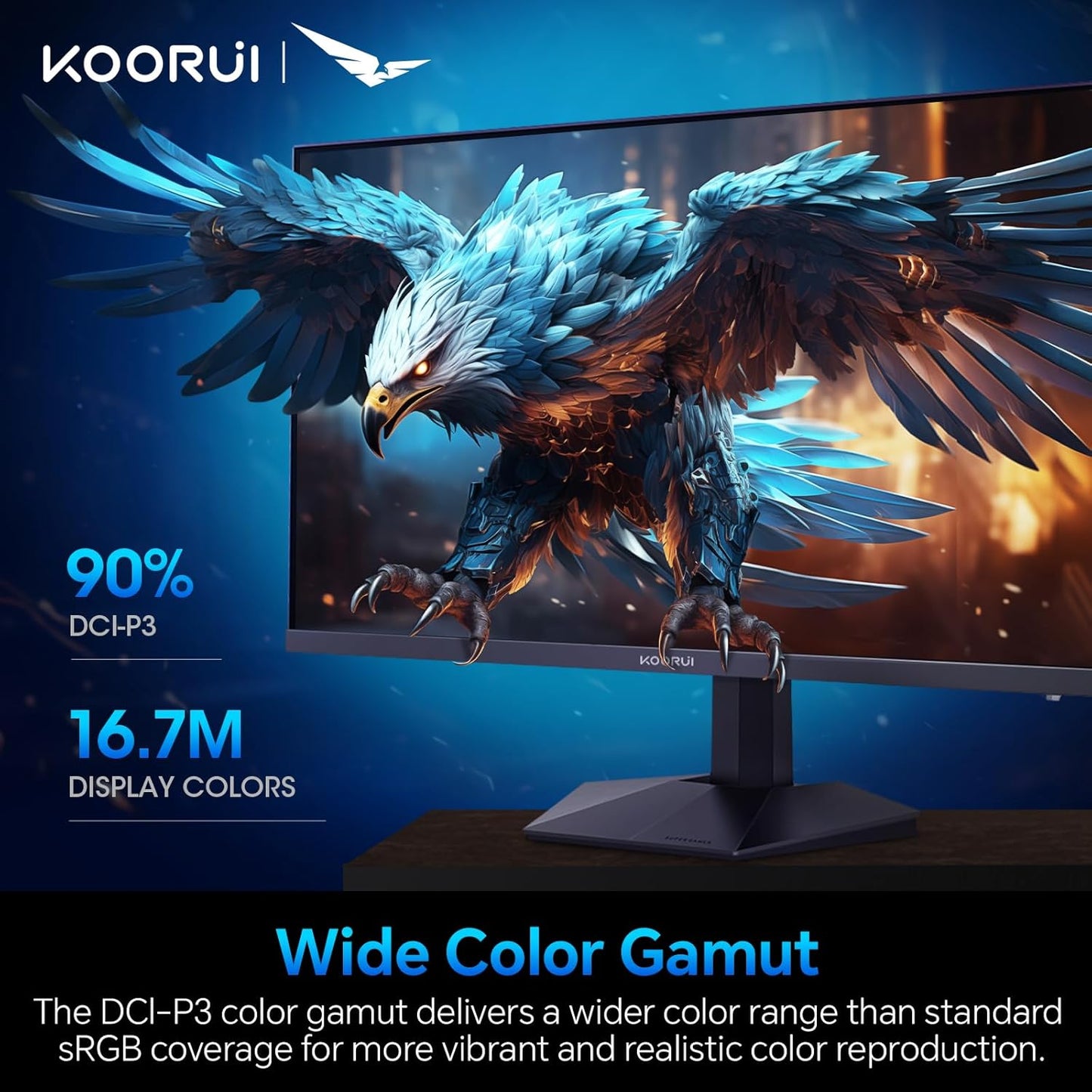 KOORUI Monitor 27 inch QHD 2K Fast IPS Gaming Monitor, 200Hz 1ms, HDR400,95% DCI-P3,Adaptive Sync,Tilt Pivot Swivel Vertical Height Adjustable,HDMI 2.0 &DP 1.4 Ports, G2722P, Black