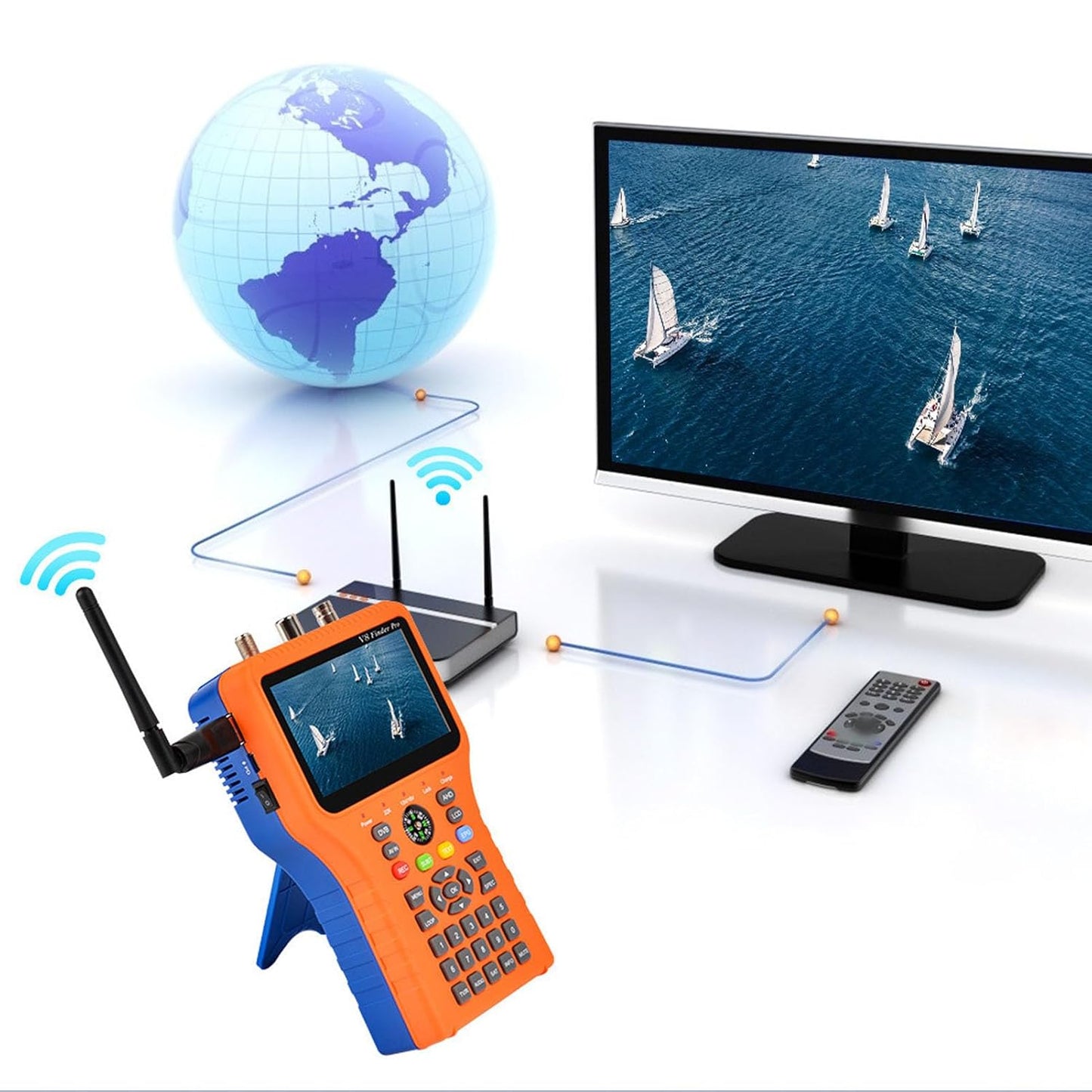 Satellite Finder, V8 Finder PRO FTA DVB S2 S2X Meter Digital Satellite Finder with 4.3inch LCD Screen Compass Function (US Plug)