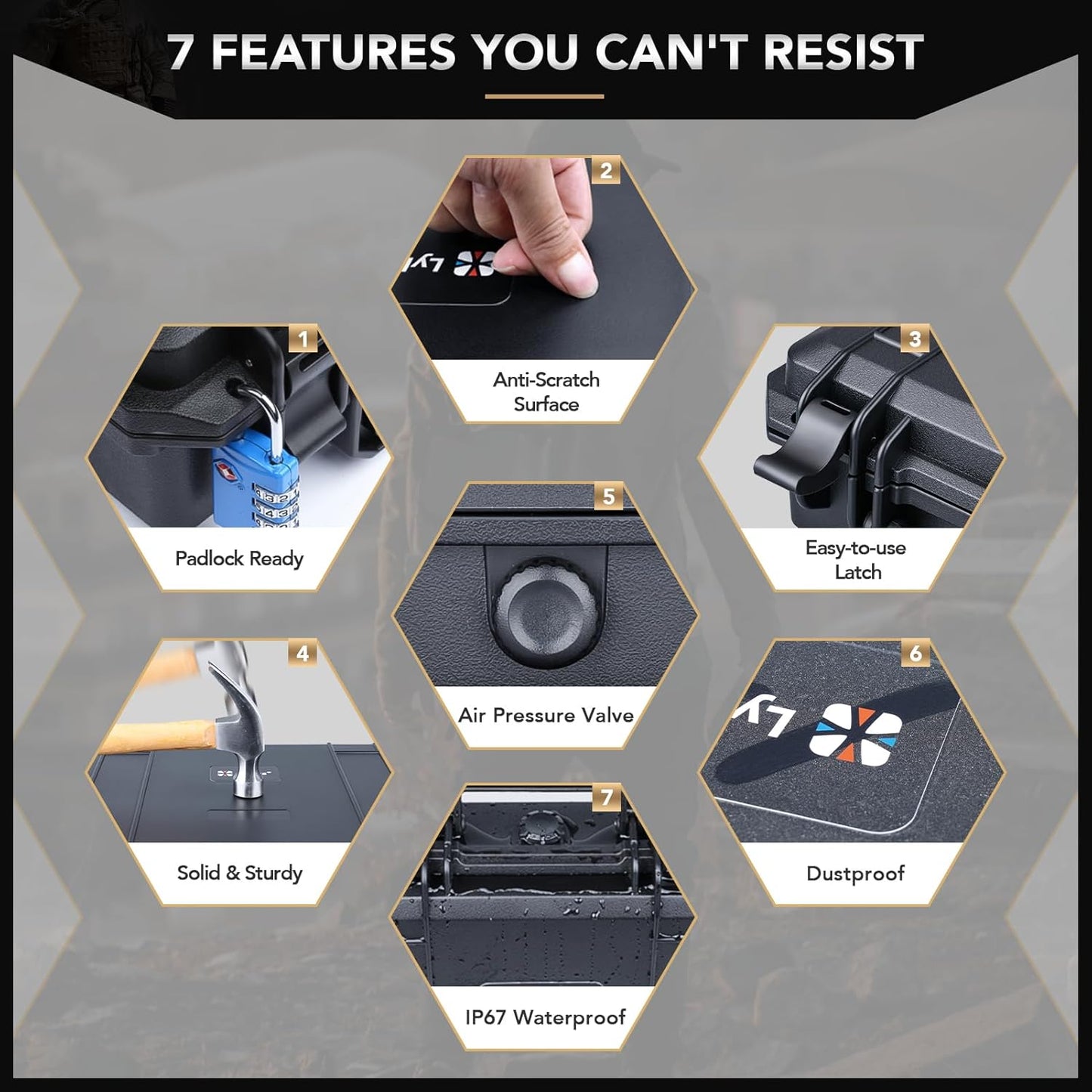 Lykus HC-2710 Portable Waterproof Hard Case with Foam, Camera Case with Customizable Fit Foam,Fit use of Drones,Camera, Equipments, Interior Size 27x16x8 cm