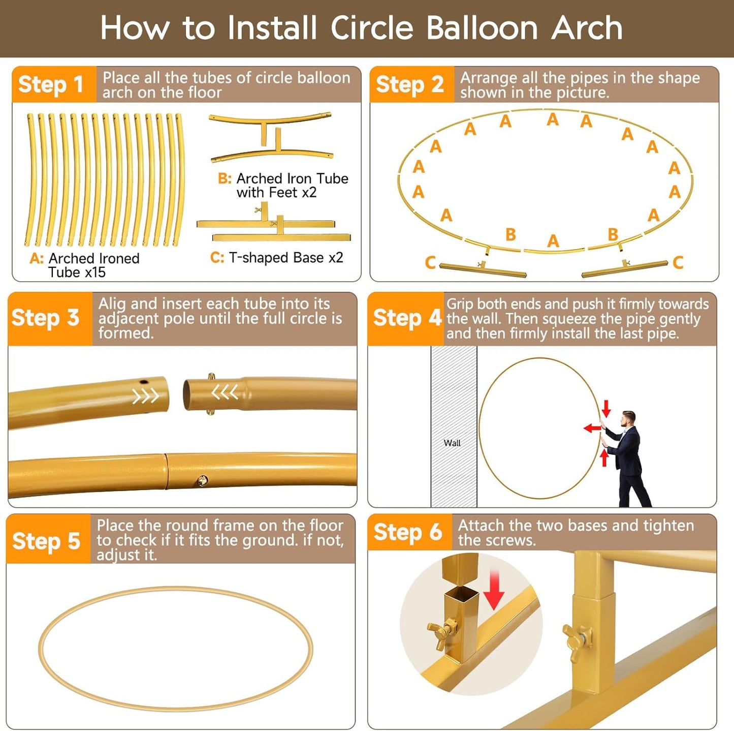 JEBUTU Balloon Arch Stand Metal Round Backdrop Stand Circle Balloon Arch Frame Wedding Arches 6.5FT for Ceremony Birthday Party Baby Shower Decoration