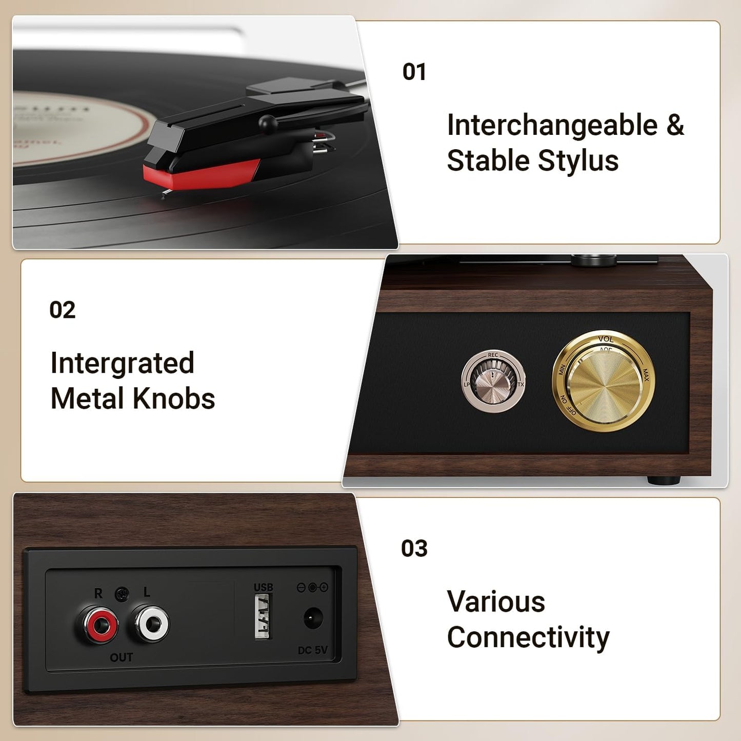 Record Player, FYDEE Vinyl Player with Bluetooth 3-Speed Turntable for Vinyl Records (33/45/78 RPM) with Built-in Bluetooth Receiver & Transmitter, RCA Out/USB in, Dust Cover (Ebony)
