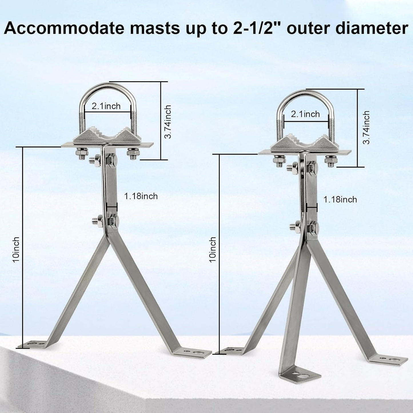 XRDS-RF 16 Inch Heavy-Duty Wall Mount Stand Off Mast for TV Antenna - Windproof Mounting Bracket (2-Leg + 2-Leg)