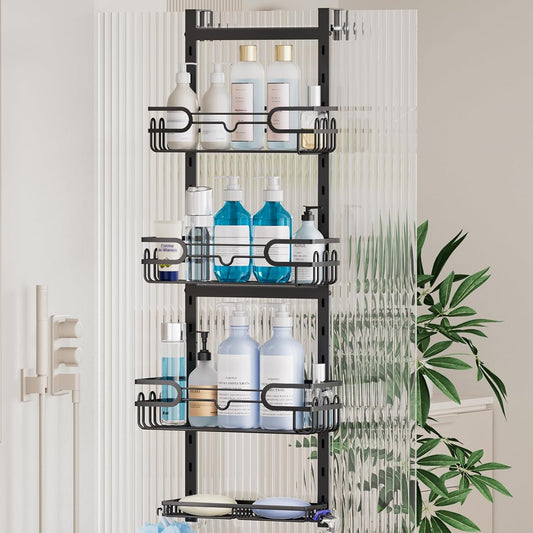 HapiRm Adjustable Shower Caddy Hanging - 4-Tier No Drilling Bathroom Shelf Over the Door, Rustproof Shower Organizer Hanging with 2 Soap Holders & 22 Hooks, Bathroom Organizer for Shampoo, Conditioner
