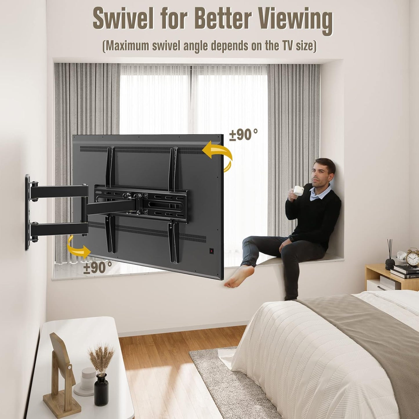 Mounting Dream Full Motion TV Wall Mount Corner Bracket with Center Design for Most of 26-55 Inch LED, LCD, OLED Flat Screen TV, with Swivel Articulating Arm, up to VESA 400x400mm, 60LBS, MD2377