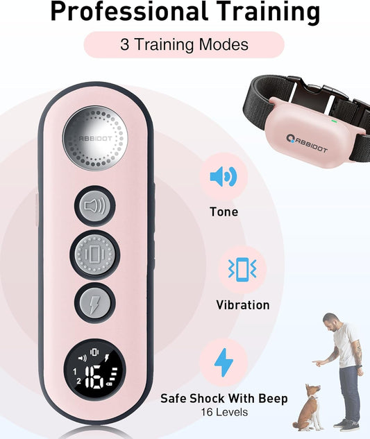 ABBIDOT Shock Collar (8-120 lbs) - Small Size Dog Training Collar with Remote Waterproof Rechargeable Dog Shock Collar with Remote E Collar for Small Medium Large Dogs (Light Pink) - PuriLite