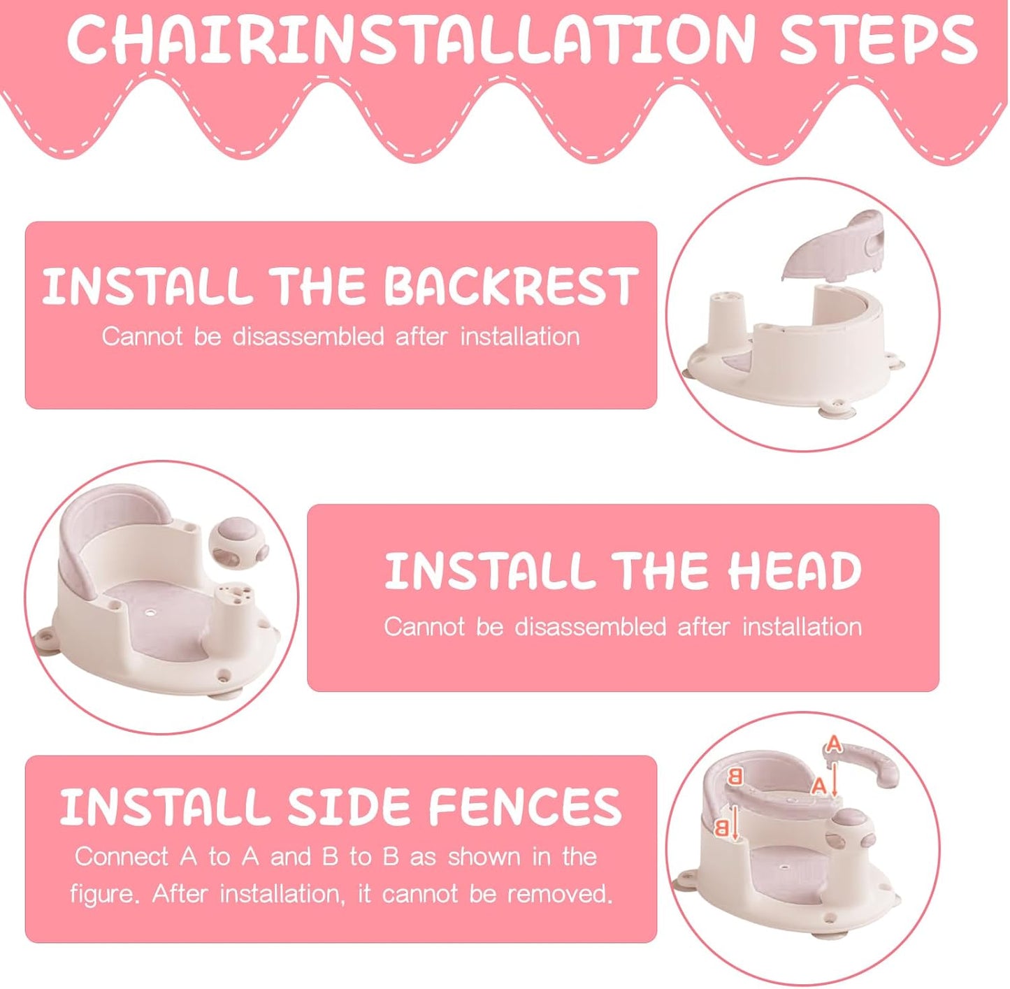 Baby Bath Seat for Babies 6 Months & Up, Non-Slip Infant Toddler Baby Bathtub Bath Seat for Sitting Up, Baby Tub Seat with Suction Cups for Shower (Pink)