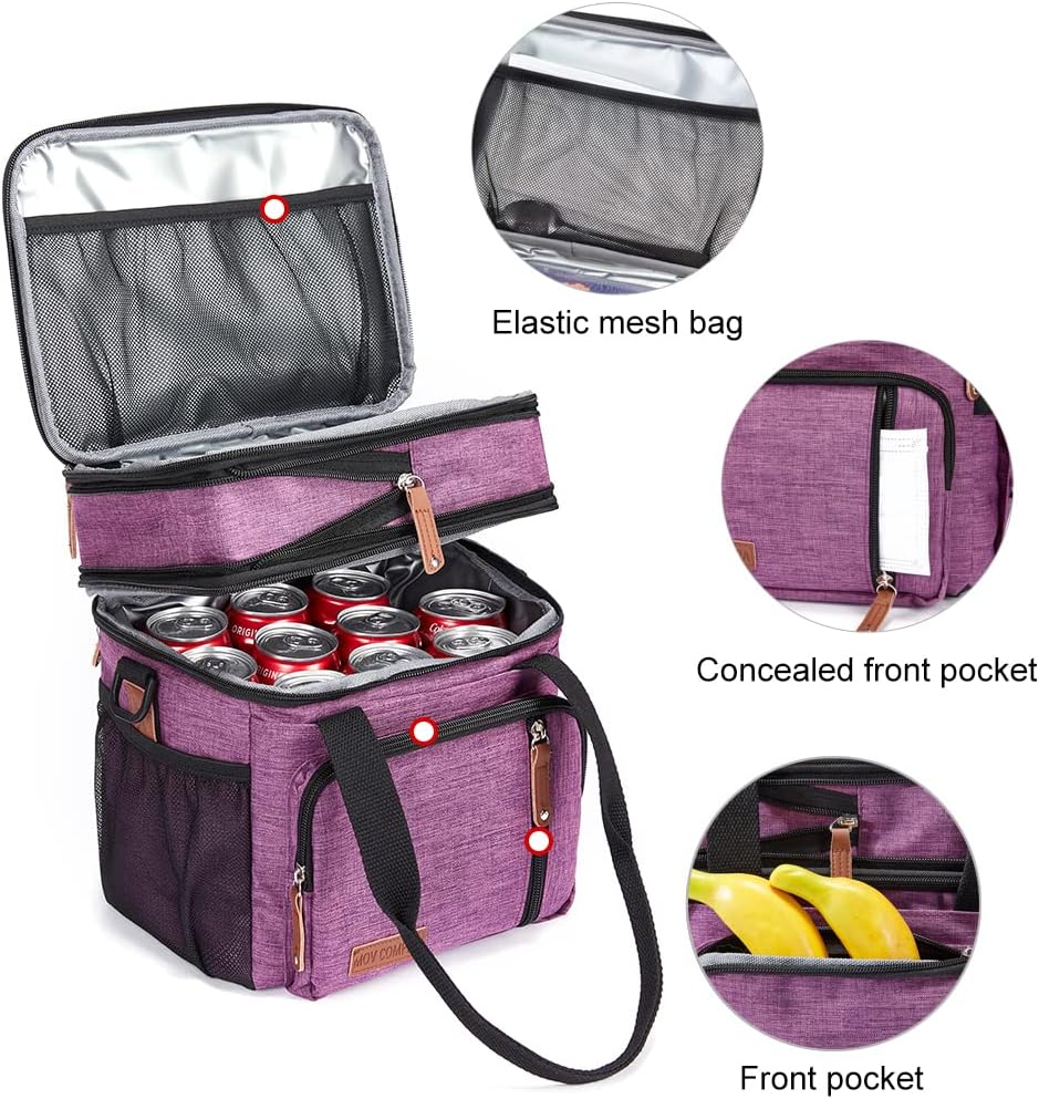 Lunch Bag Women Insulated Lunch Box for Work, Purple Expandable Large Lunch Bags, Leakproof Double Deck Lunch Box Cooler Bag(Purple)