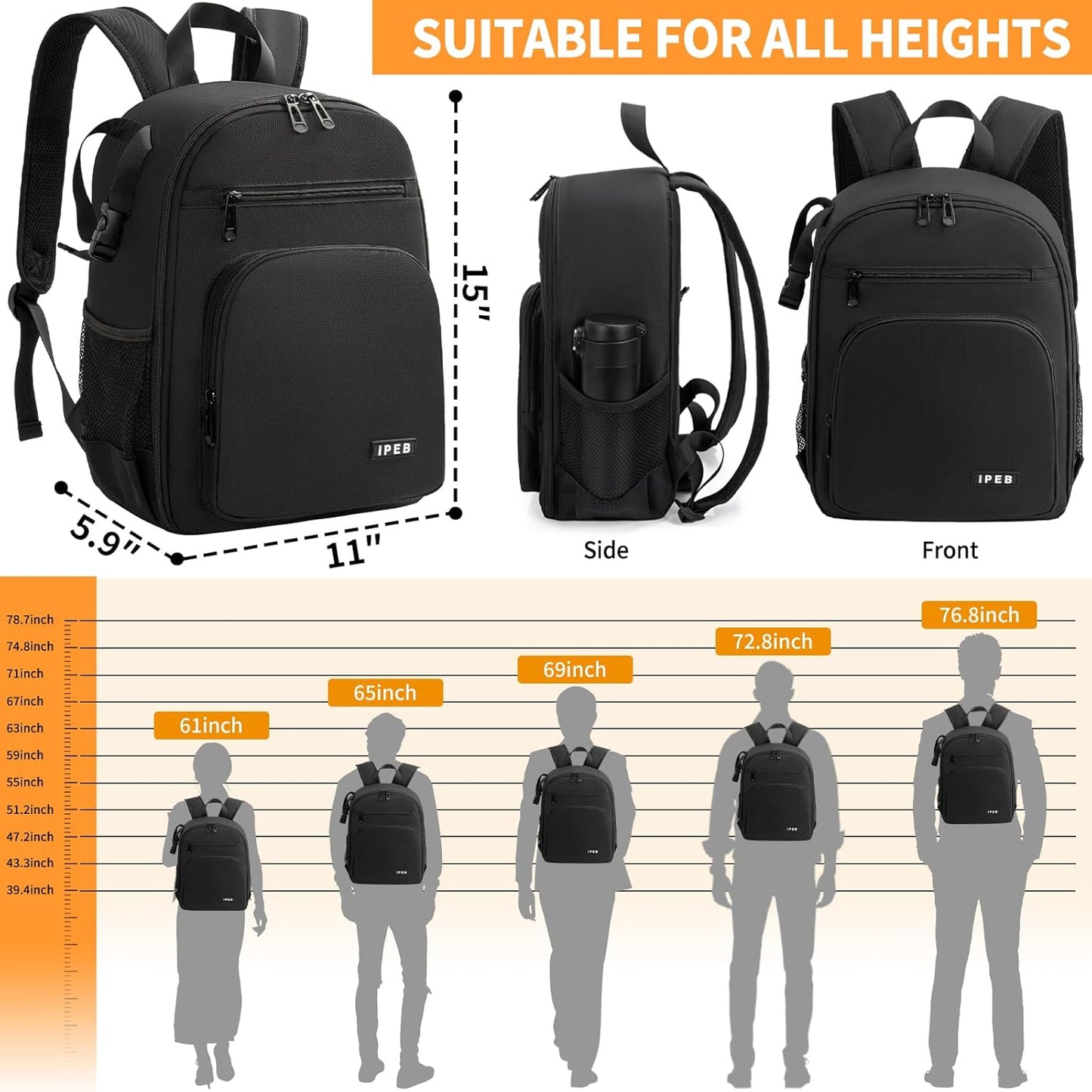 IPEB Camera Backpack Bag with Tripod Holder Water Resistant Camera Cases Photography Backpack Anti-Theft for DSLR Camera