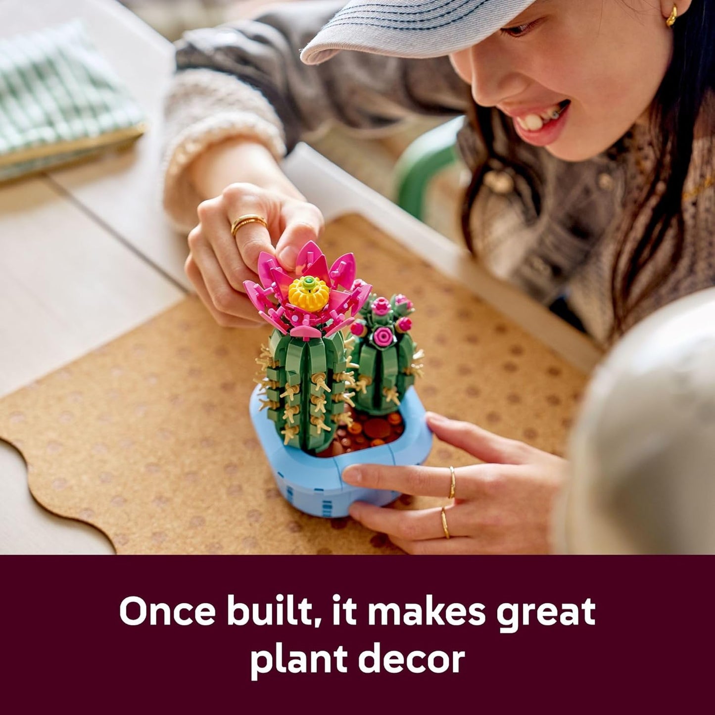 Flowering Cactus Building Toy | Plant Building Set | Artificial Cactus Decor | Construction Block Cactus | Creative Display Model - PuriLite