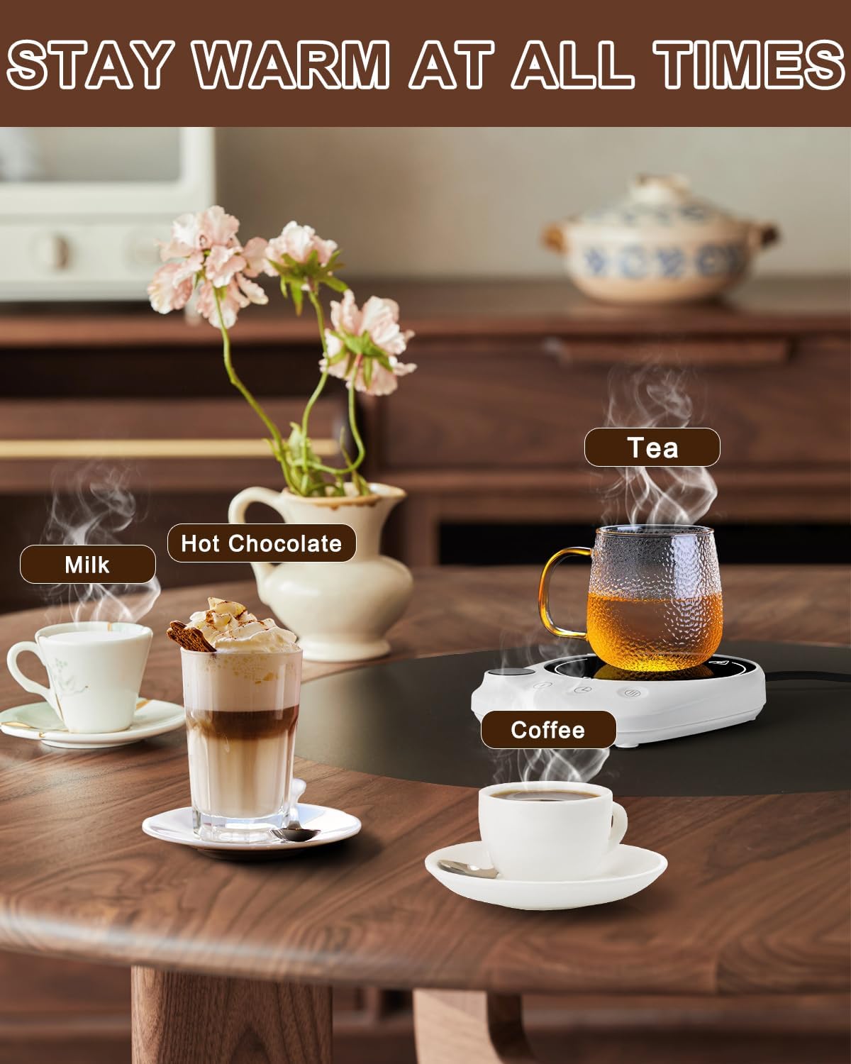MYMULIKE Mug Warmer, Coffee Mug Warmer for Desk with 4 Temperature Settings (55℃/65℃/75℃/85℃), Coffee Warmer with Auto Shut Off, 1-12 Hour Timer, Desk Accessories for Office/Home