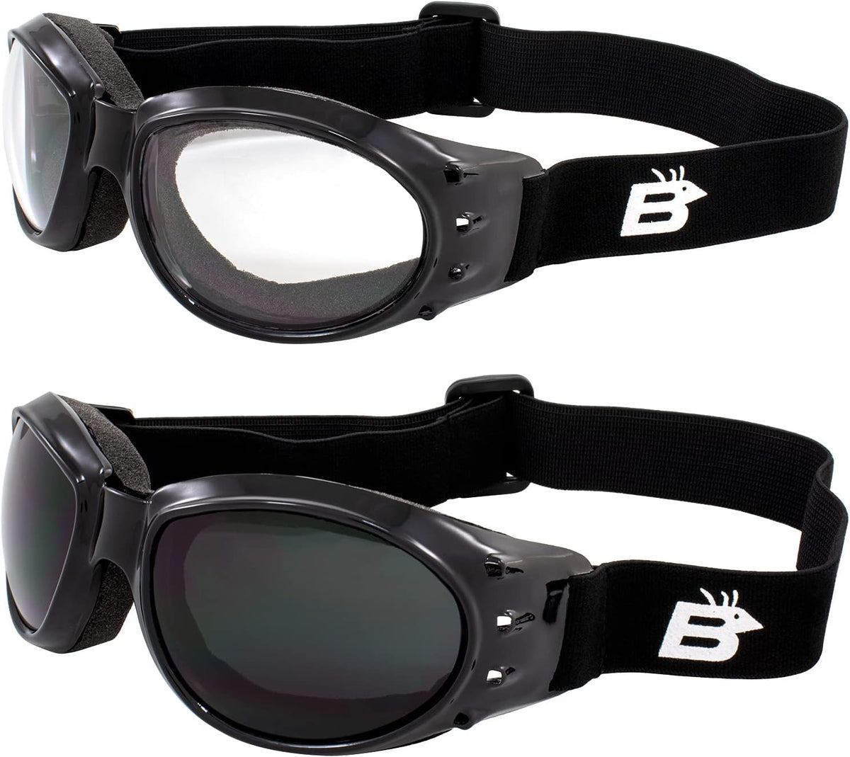 Birdz Eyewear Eagle Red Baron Motorcycle & Airsoft Goggles Clear and Super Dark Lenses for All-Weather, ATV, Biker, Extreme Sports, and Dust Protection - PuriLite