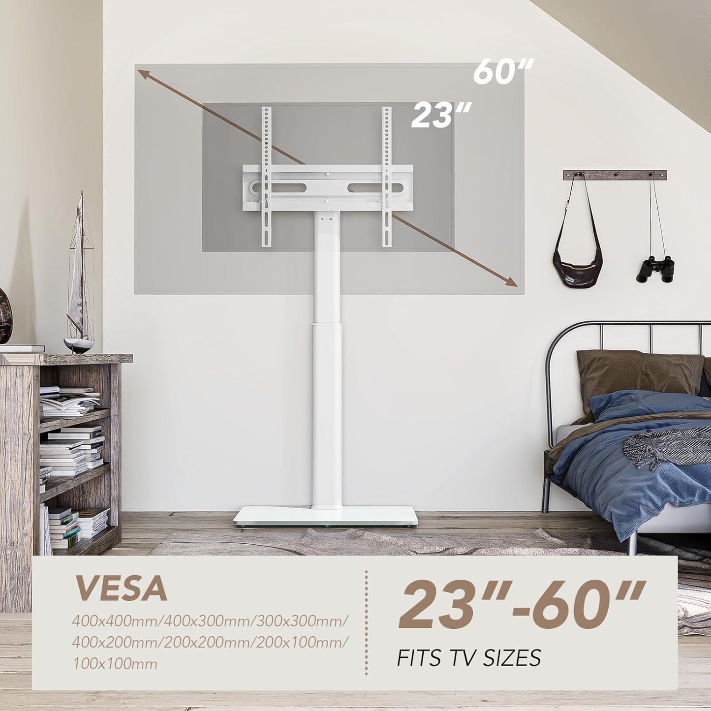 Universal Floor TV Stand with Mount 80 Degree Swivel Height Adjustable and Space Saving Design for Most 27 to 65 inch LCD, LED OLED TVs, Perfect for Corner & Bedroom AX1006TB