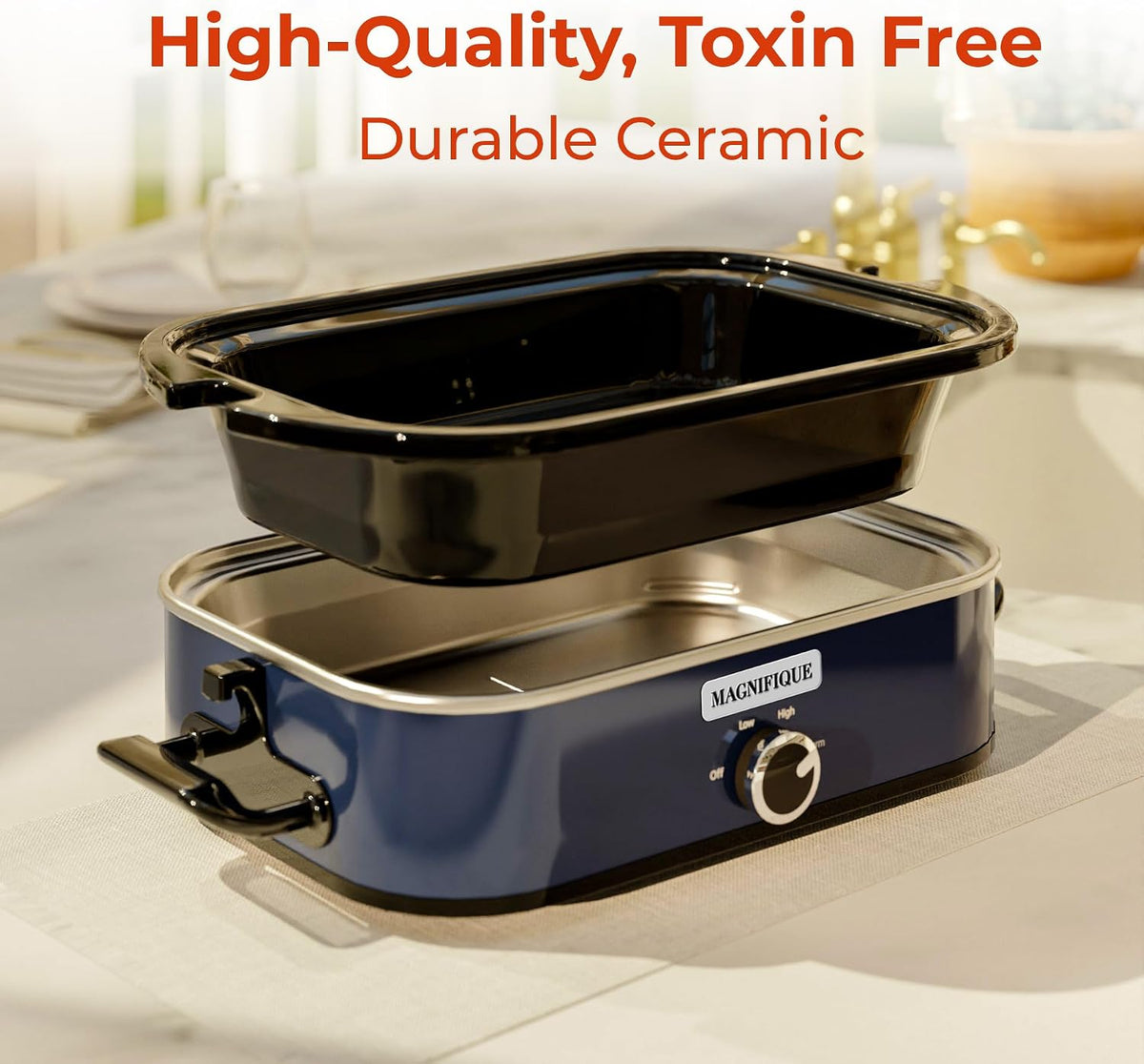 4-Quart Manual Slow Cooker, Warm Setting, Dishwasher Safe Crock, Blue