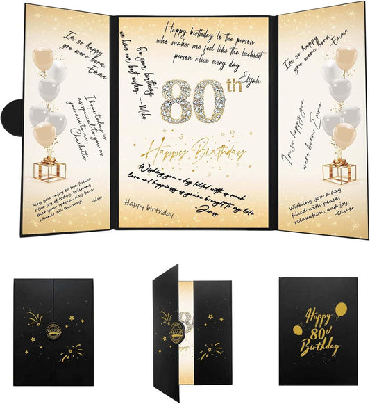 Crenics 80th Birthday Decorations Black and Gold, Creative 80th Birthday Guest Book Alternative, 80th Birthday Signature Book 18 x 12 inch, Great 80th Birthday Gifts for Men or Women