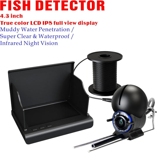 Underwater Fishing Camera with 4.3 Inch LCD, 5000mAh Battery, Infrared Night Vision Light, Portable Fish Finder with 100ft Cable for Ice Lake Boat Kayak Fishing
