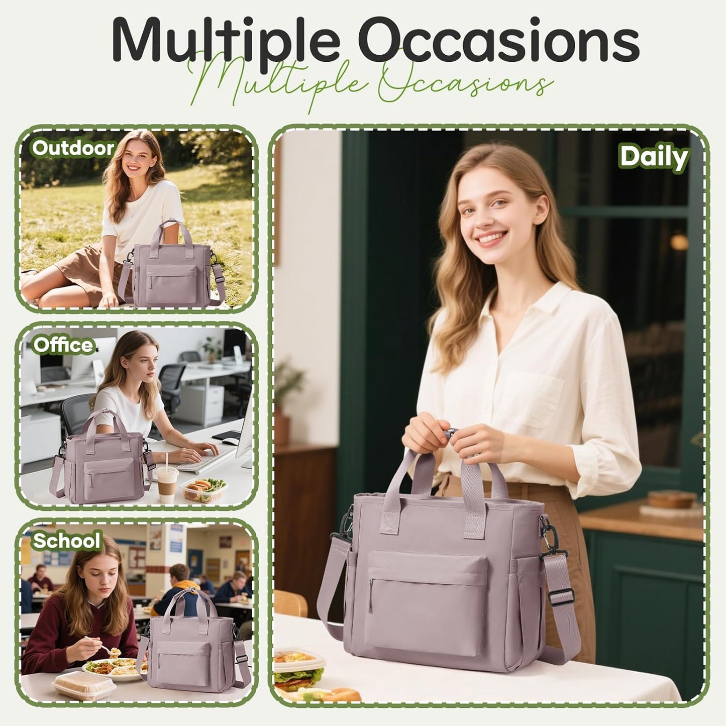 Lunch Bag Insulated Lunch Box Leakproof Lunch Tote Bags for Women Men,Portable Thermal Cooler Bag Lunch Containers with Shoulder Strap for Work, Family, Picnic, School, Outdoor,BBQ C2-Pinkpurple