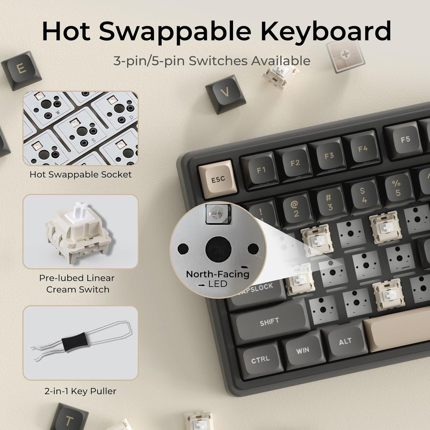 RK ROYAL KLUDGE R98 Pro Mechanical Gaming Keyboard, 96% Wired Creamy Keyboard RGB Backlit with Number Pad and Volume Knob, Gasket Mount, MDA Profile PBT Keycaps, Hot Swappable Pre-lubed Tactile Switch