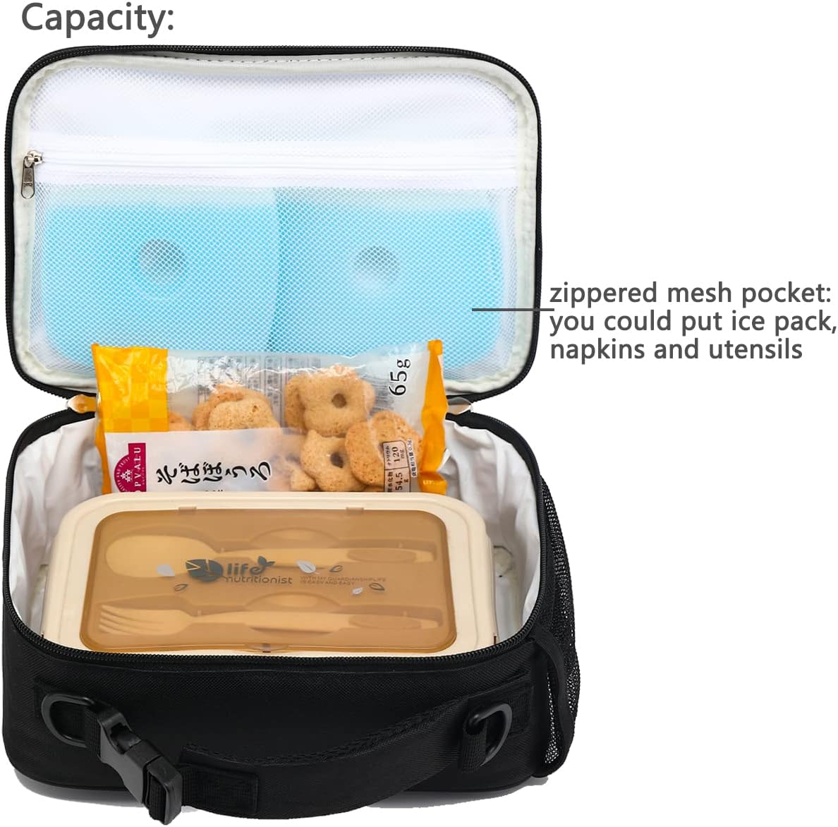 FlowFly Kids Lunch Box Insulated Soft Bag Mini Cooler Back to School Thermal Meal Tote Kit for Girls, Boys, Black