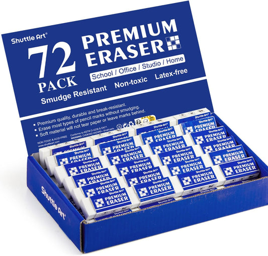 Shuttle Art 72 Pack Premium White Erasers, Bulk Classroom Erasers Set for Kids Teachers as School and Office Supplies
