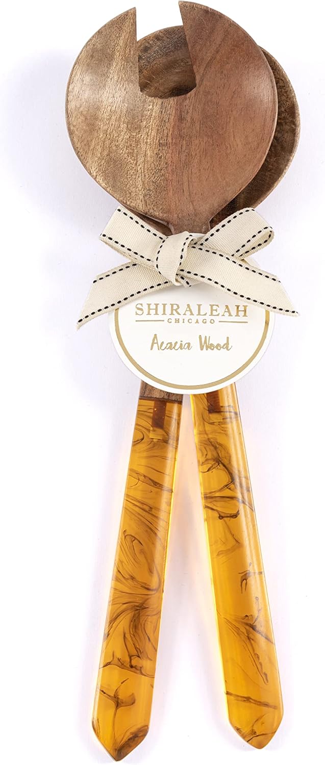 Galapagos Wood Salad Servers with Resin Handle- Shiraleah