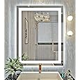 TokeShimi 28x36 Inch Bathroom LED Mirror Front Lighted Backlit Vanity Mirror with Double Light Strip 3 Colors CRI 90+ Anti-Fog Memory Funtion Wall Mount Make up Mirror for Bathroom Decor