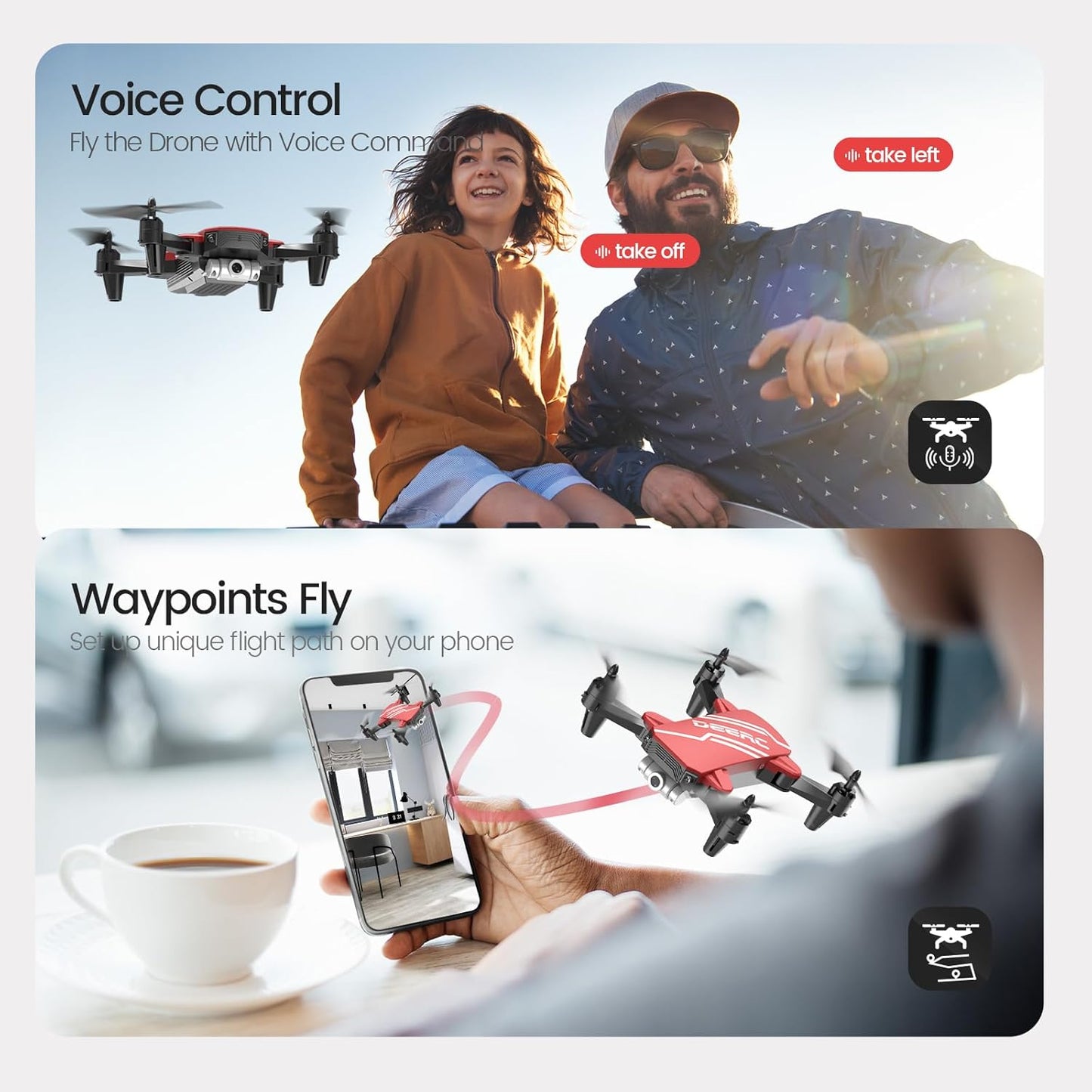DEERC D20 Mini Drone Foldable for Kids with 720P HD FPV Camera Remote Control Toys Gifts for Boys Girls with Tap Fly,Auto Hover,Voice/Gesture Control,Speed Adjustment,2 Batteries,3D Flip