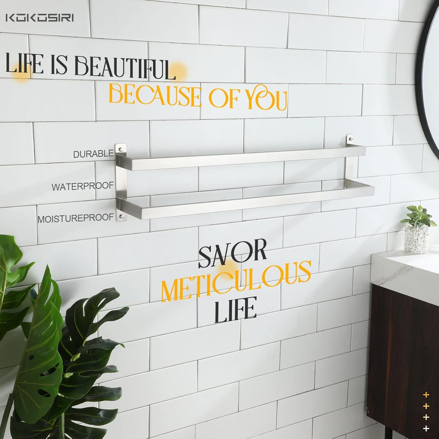 KOKOSIRI Towel Bars Black Bath Towel Holders 20 Inches Bathroom 2-Tiers Ladder Towel Rails Wall Mounted Towels Shelves Rack Stainless Steel, B5008BK-L20