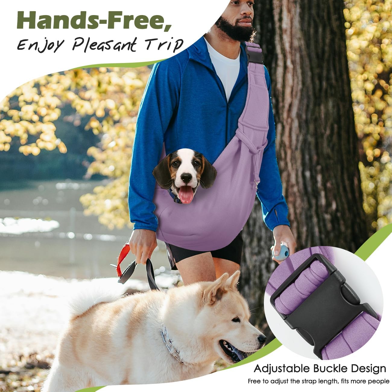 Pawaboo Small Dog Sling Carrier, Reversible Hands Free Dog Sling Carrier for Small Dogs and Cats, Puppy Sling Carrier with Adjustable Strap Buckle & Safety Harness, Puppy Essentials, Grey