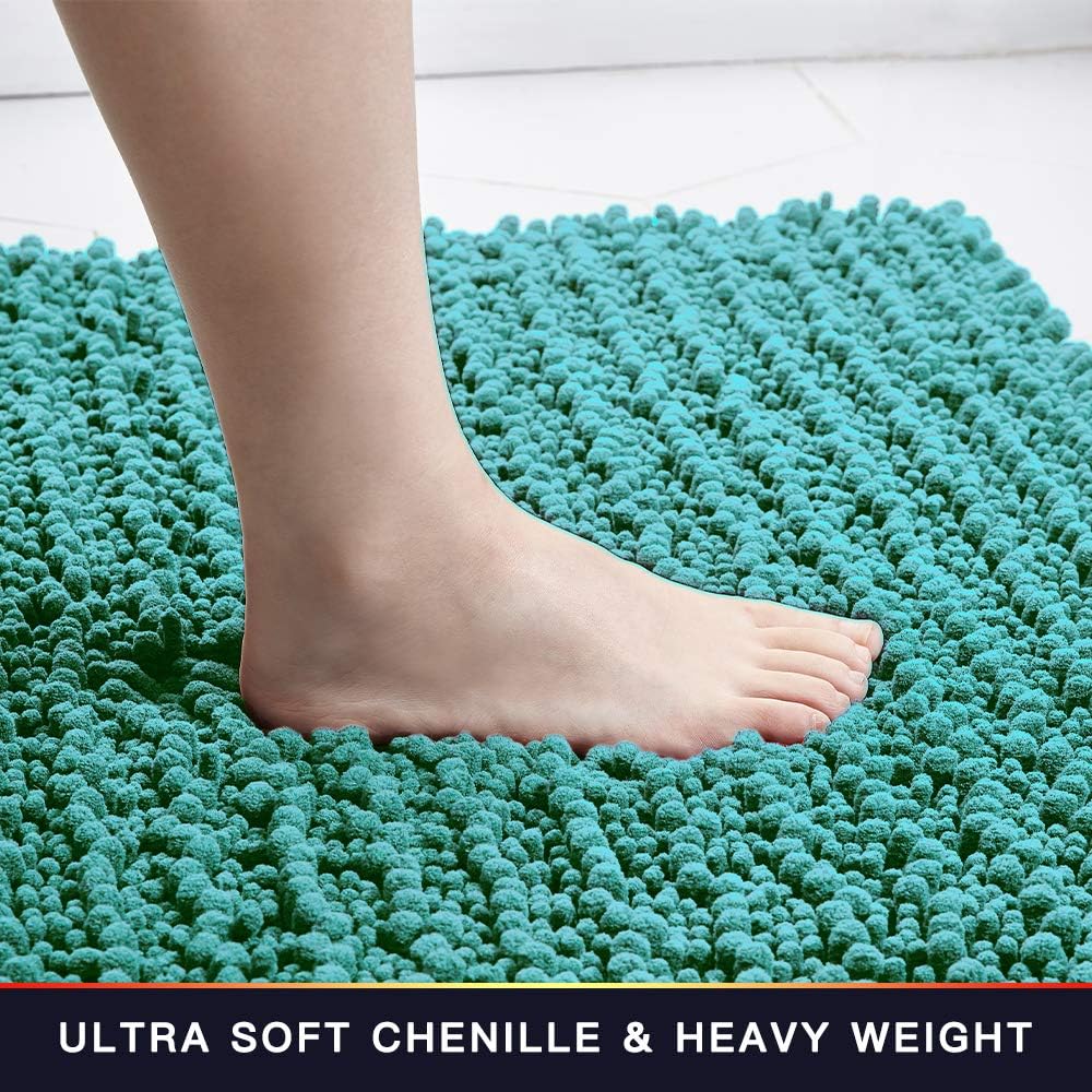 Walensee Bathroom Rug Non Slip Bath Mat (24x17 Inch Blush) Water Absorbent Super Soft Shaggy Chenille Machine Washable Dry Extra Thick Perfect Absorbant Best Small Plush Carpet for Shower Floor