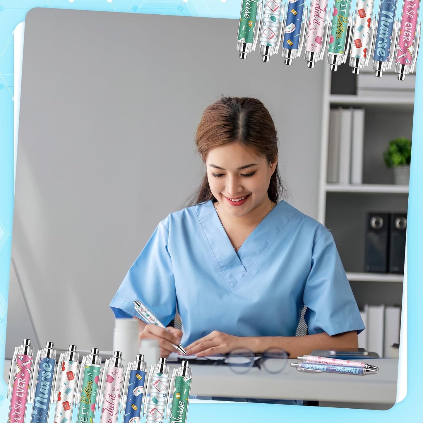 24 Pcs Nurse Pens Bulk Nurses Week Gift Funny Lovely Cartoon Ballpoint Black Ink Retractable Nursing Pen Nurse Day Gifts Party Favors Appreciation Gift for Women Men Doctor Teachers Medical Assistants