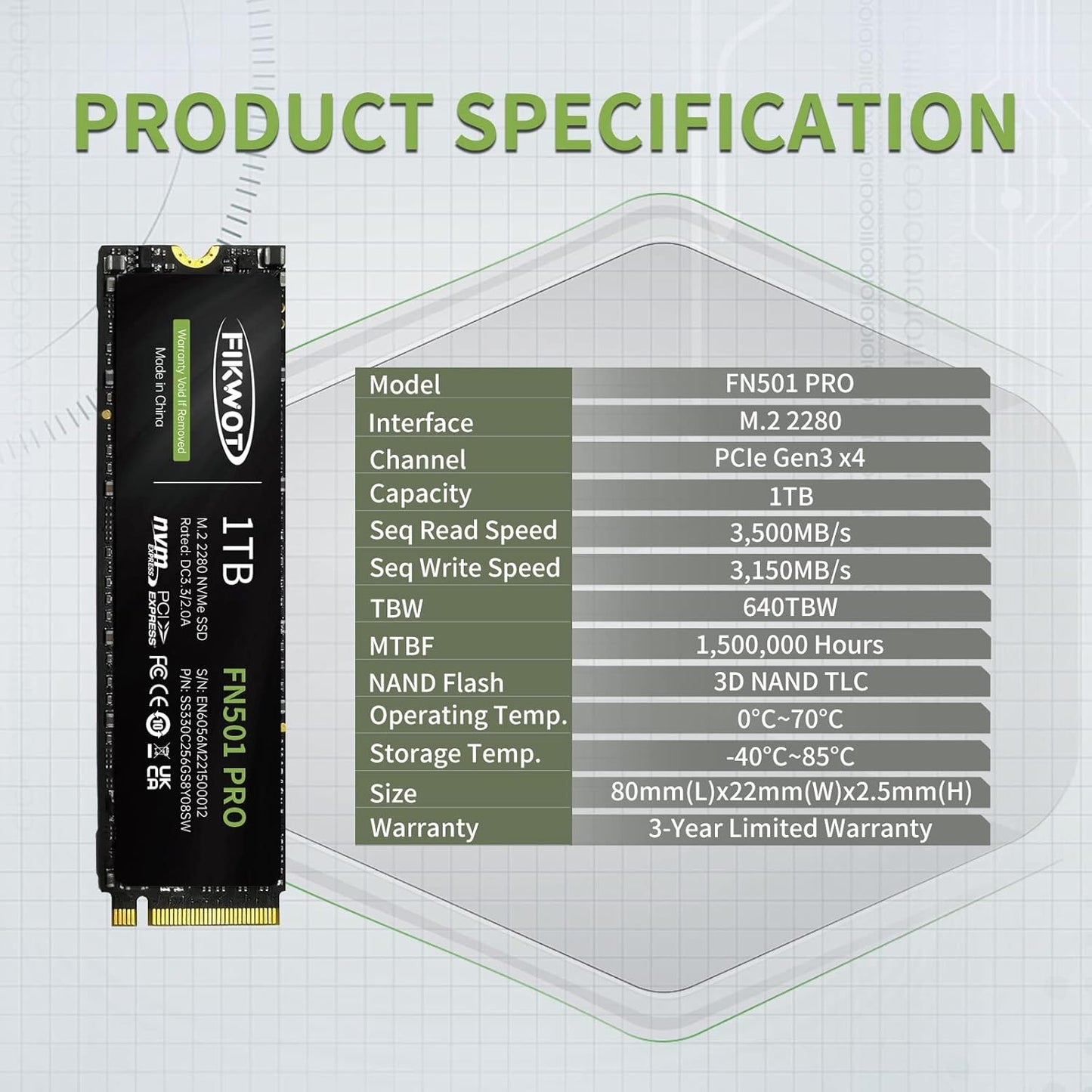 Fikwot FN950 2TB SSD M.2 2280 PCIe Gen4 x4 NVMe 1.4 Internal Solid State Drive - Speeds up to 4800MB/s, Dynamic SLC Cache,Compatible with Laptop,Desktop and Ps5