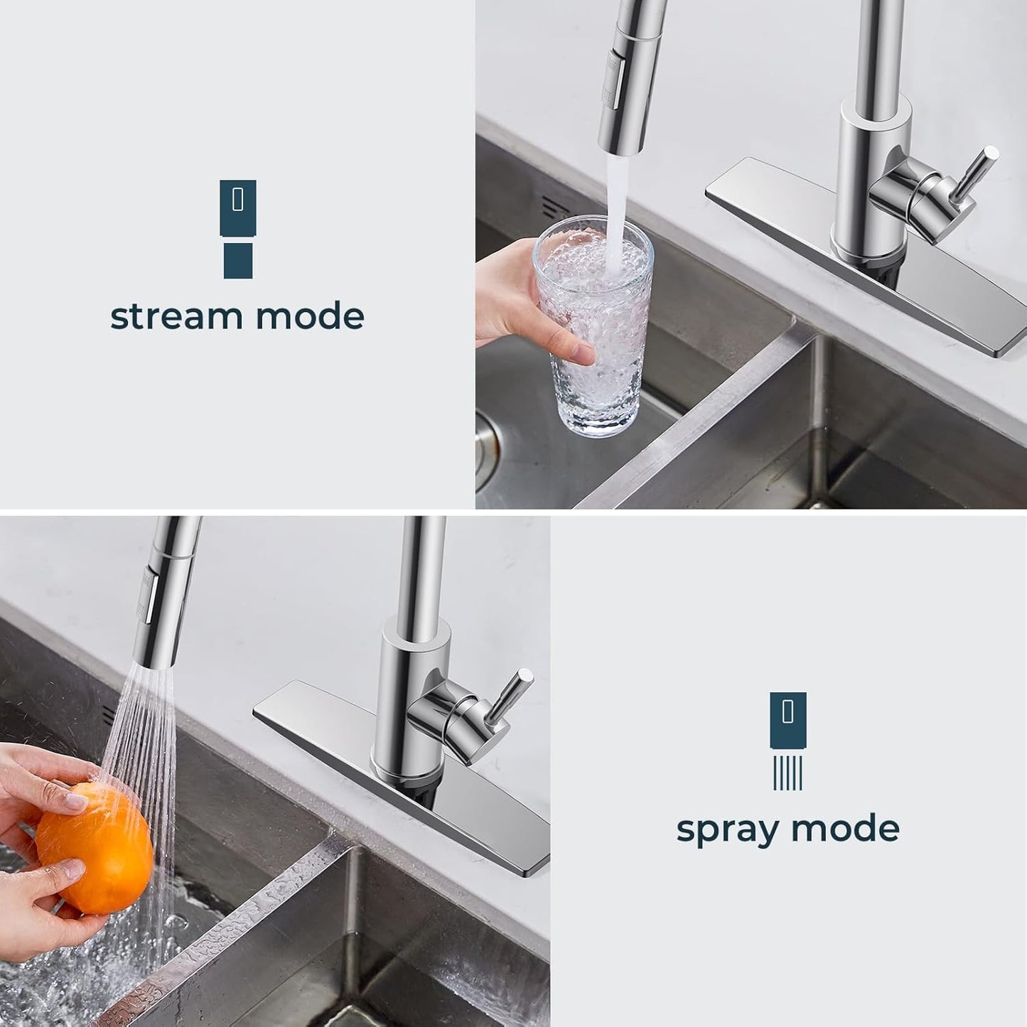 FORIOUS Kitchen Faucet with Pull Down Sprayer, Stainless Steel Single Handle Classic Sink Faucet 1 Or 3 Hole, Dual Function Faucet for Farmhouse, Camper, Laundry, Rv, Bar, Mattle Black