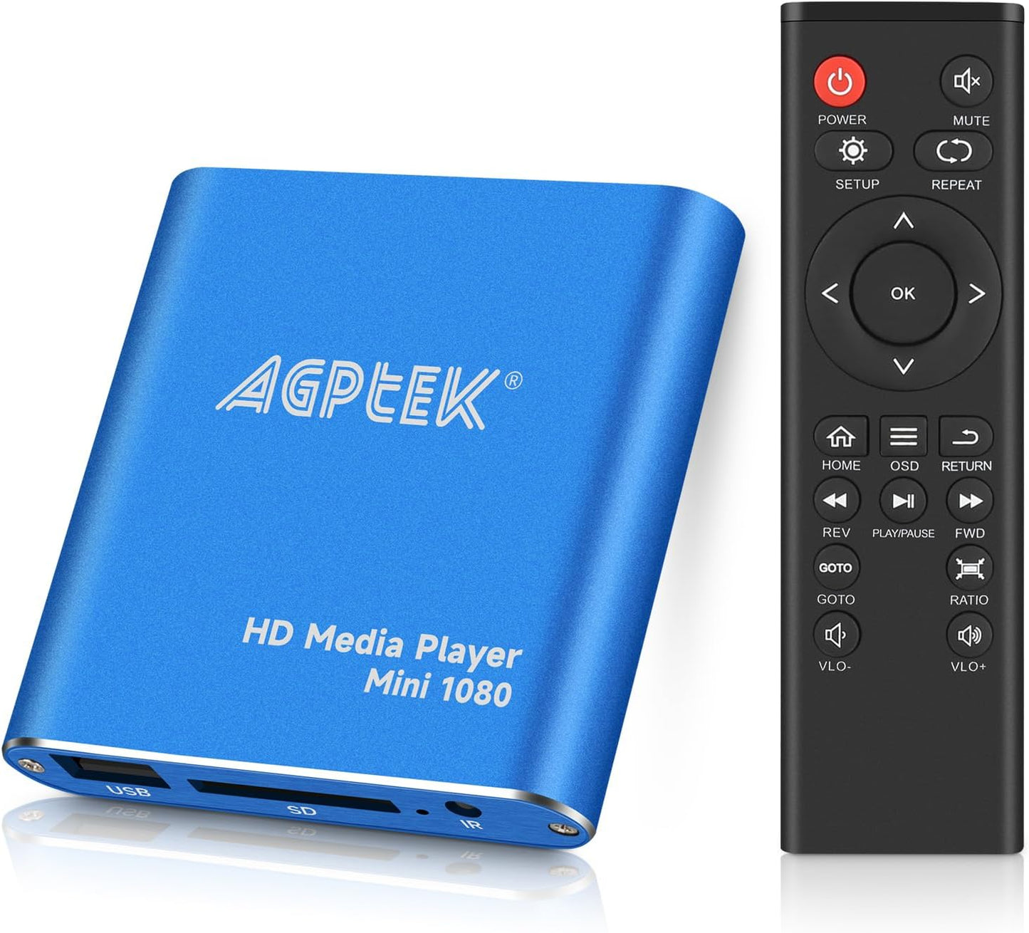 HDMI Media Player, Blue Mini 1080p Full-HD Ultra Digital Media Player for -MKV/RM- HDD USB Drives and SD Cards