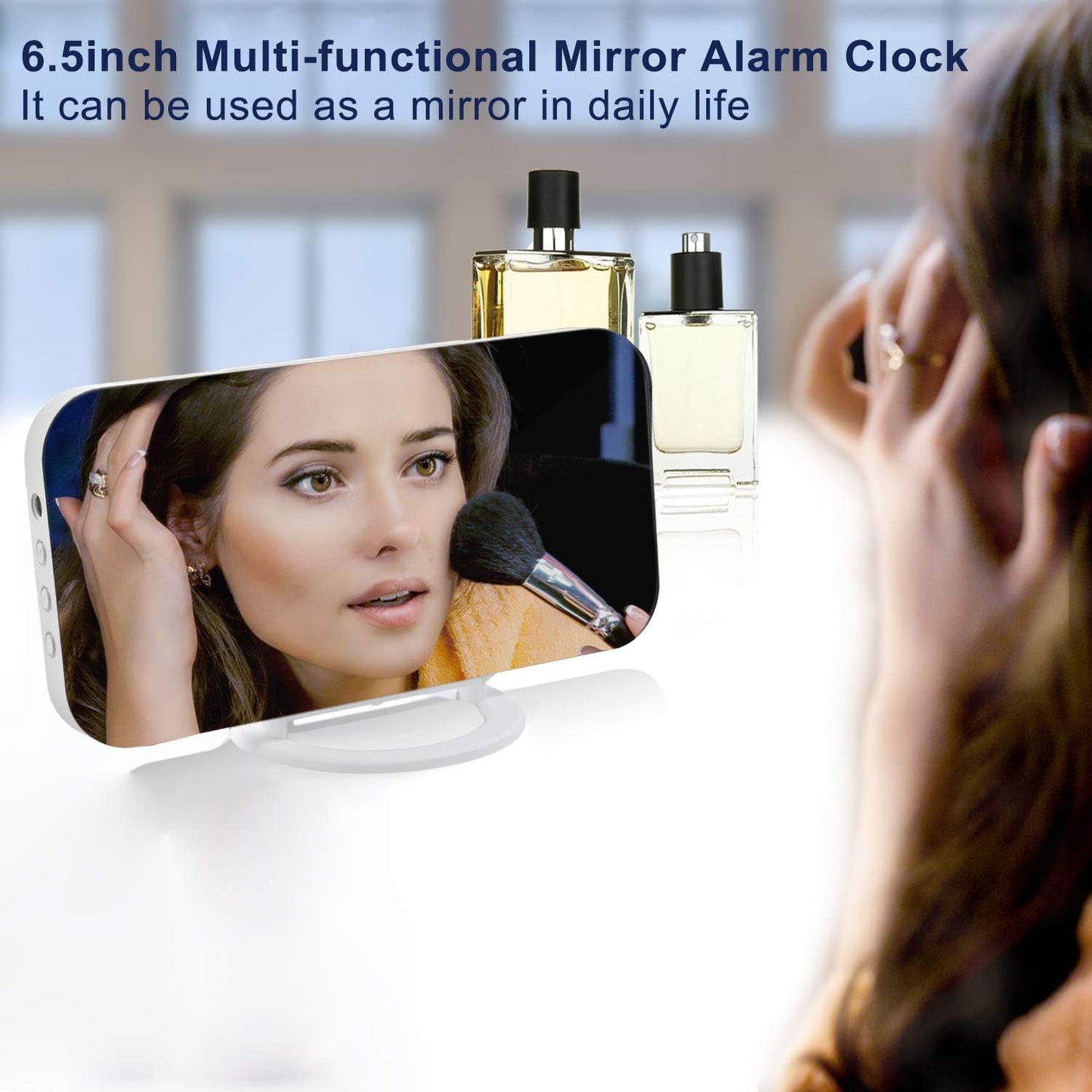 SZELAM Digital Alarm Clock,LED and Mirror Desk Clock Large Display,with Dual USB Charger Ports,3 Levels Brightness,12/24H,Modern Electronic Clock for Bedroom Home Living Room Office - Gold
